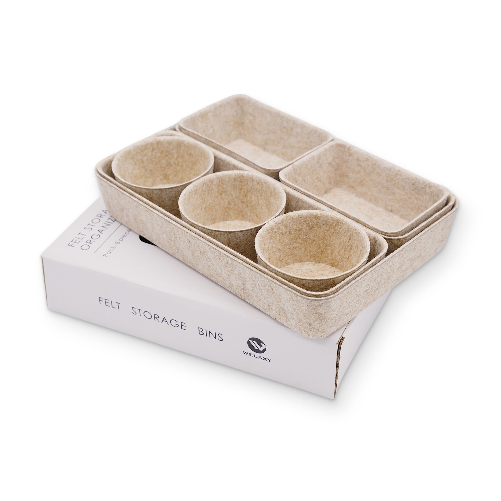 8 PCS Oatmeal Felt Office Desk Drawer Organizers Trays Shallow Dividers Box