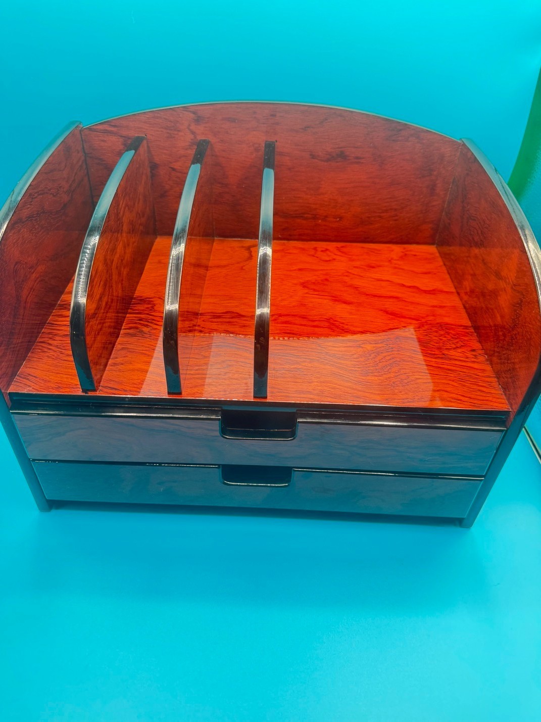 Vintage Burlwood Executive Table Top Organizer