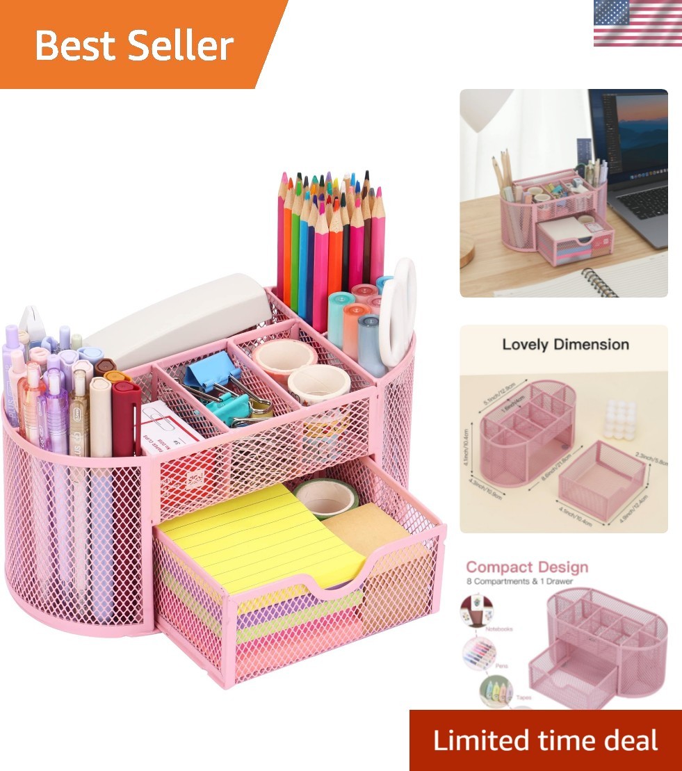 Pink Desk Organizer, Pen Holder for Desk and Accessories, Mesh Desk Organizer…