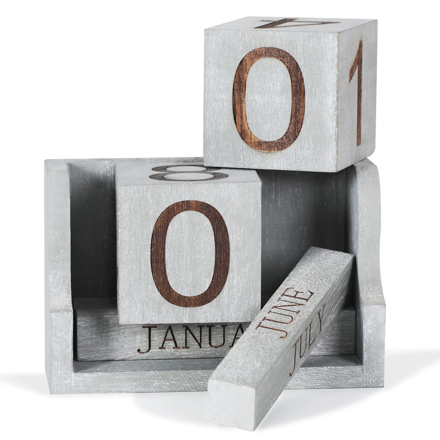 Wooden Desk Calendar,Desk Calendar Blocks for Rustic Vintage Grey