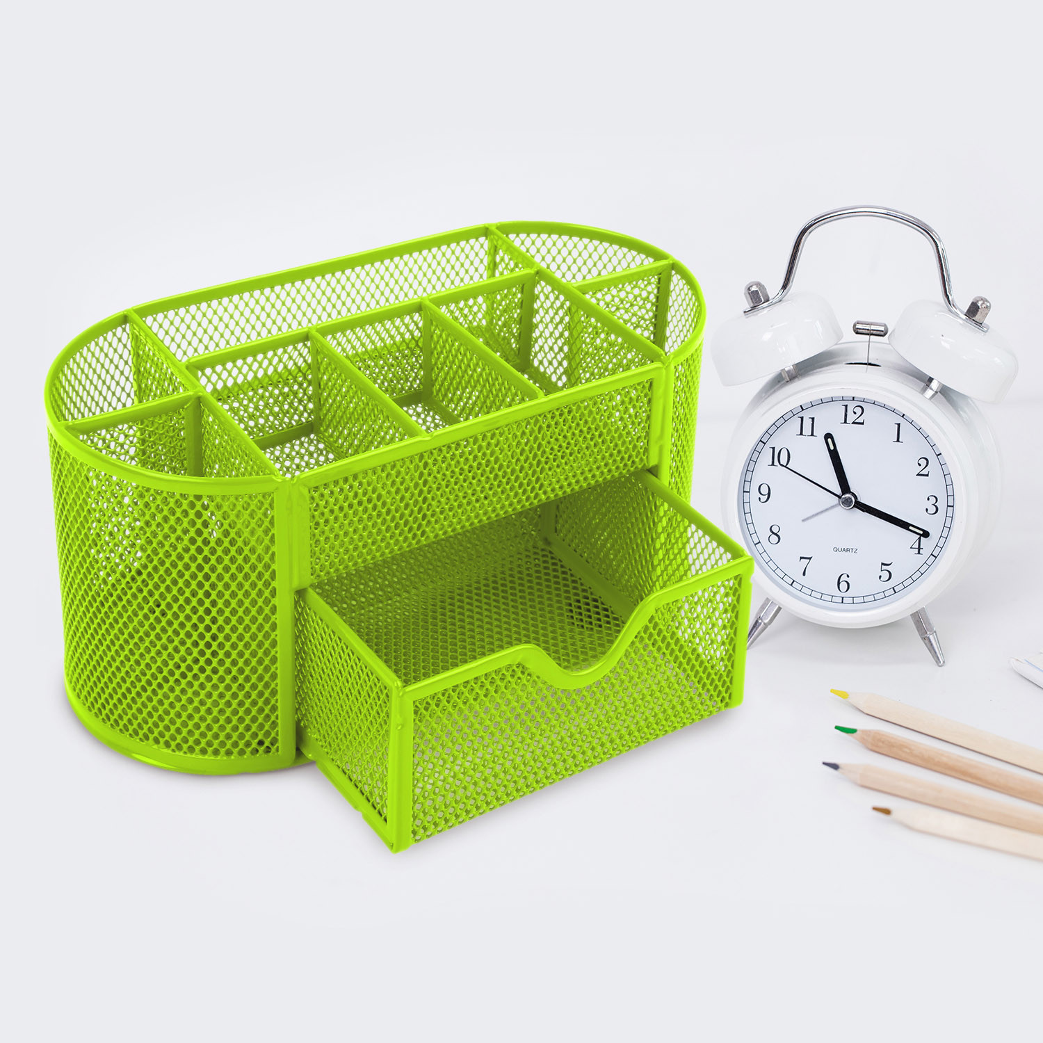 Desk Organizer Mesh Metal Desktop Office Pen Pencil Holder Storage Tray Green US