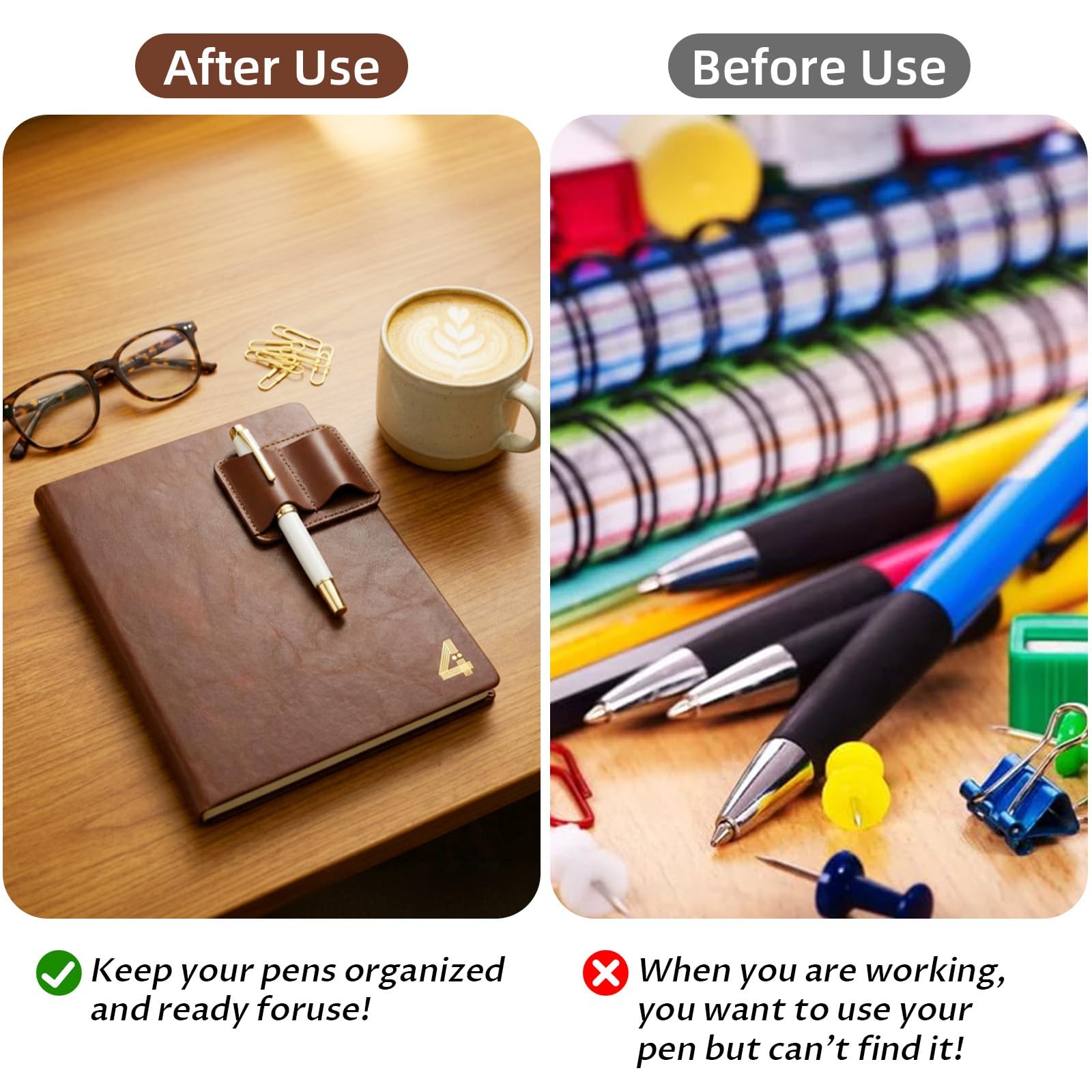 Leather Pen Holder for Notebook 2.9 x 2.3Inch Pen Holder Clip Double Slot Pen…