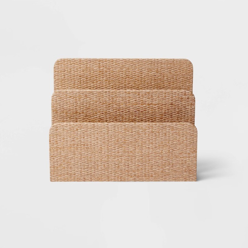 Woven 2-Slot Letter Sorter Taupe Mail & Desk Organizer, Office Supplies,