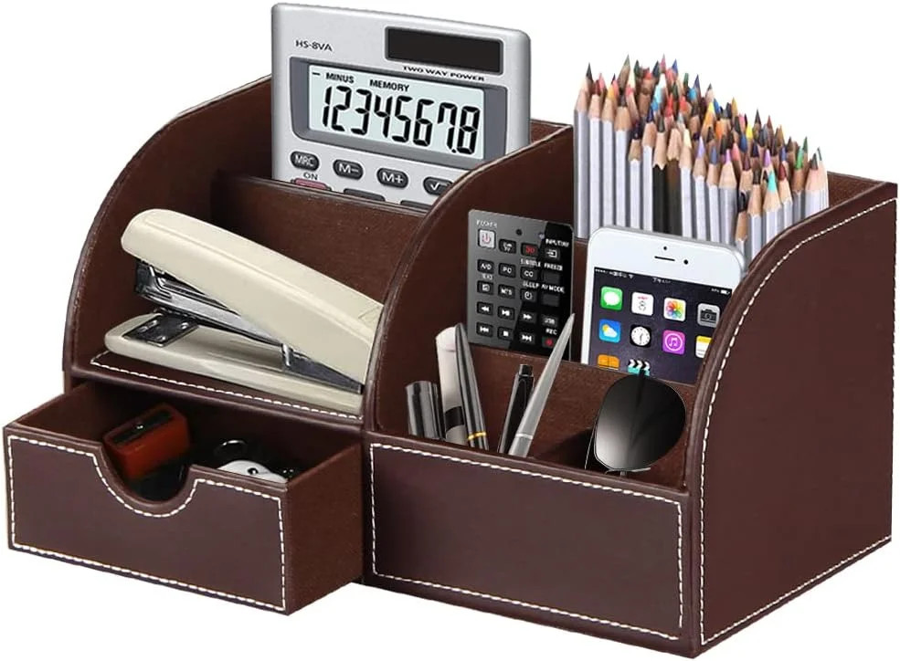 Desk Organizer, PU Leather Desktop Organizers and Accessories, Office Supplies M