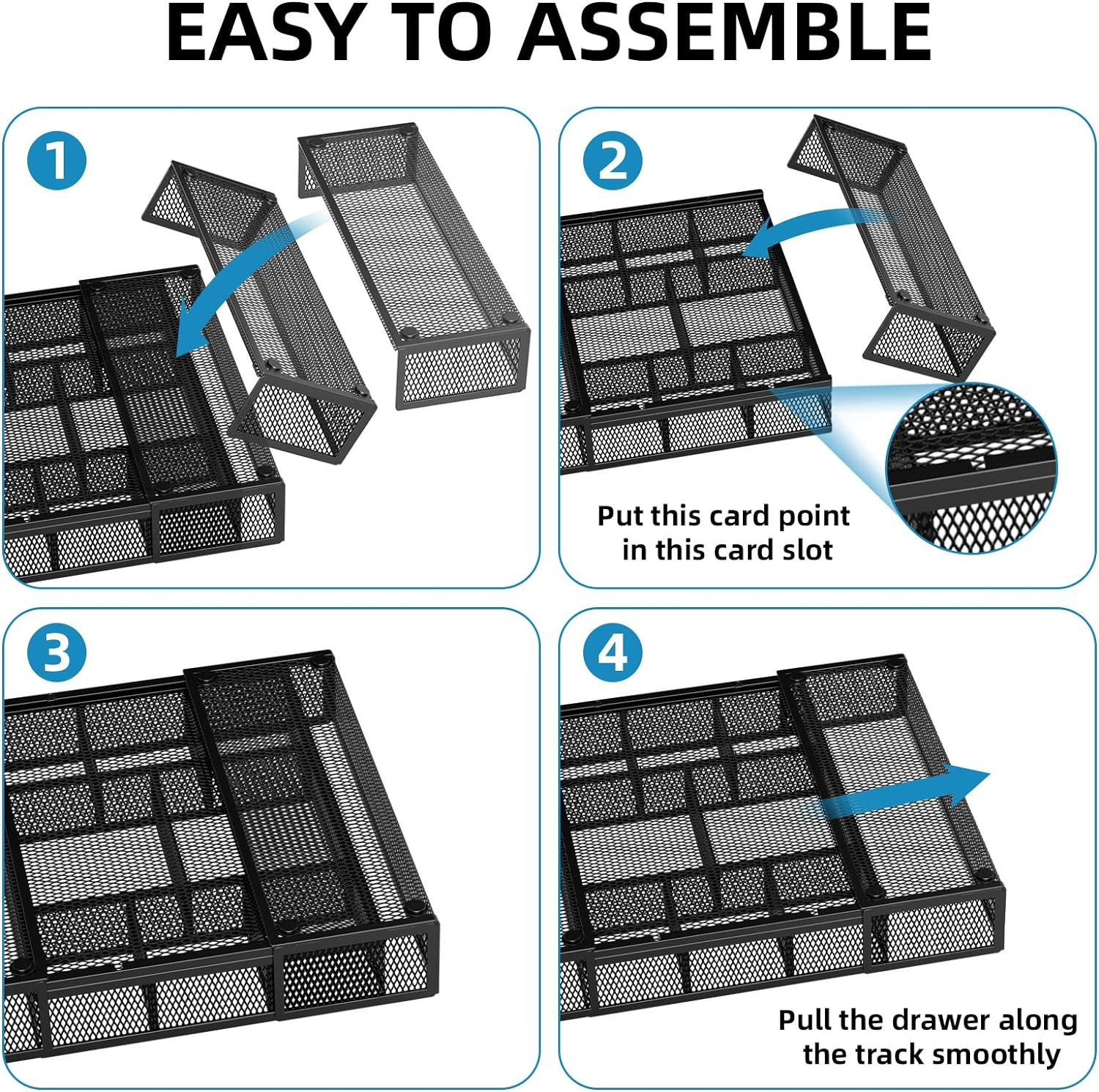 Expandable Desk Drawer Organizer, Mesh Drawer Organizer Tray with 10 Adjustab…