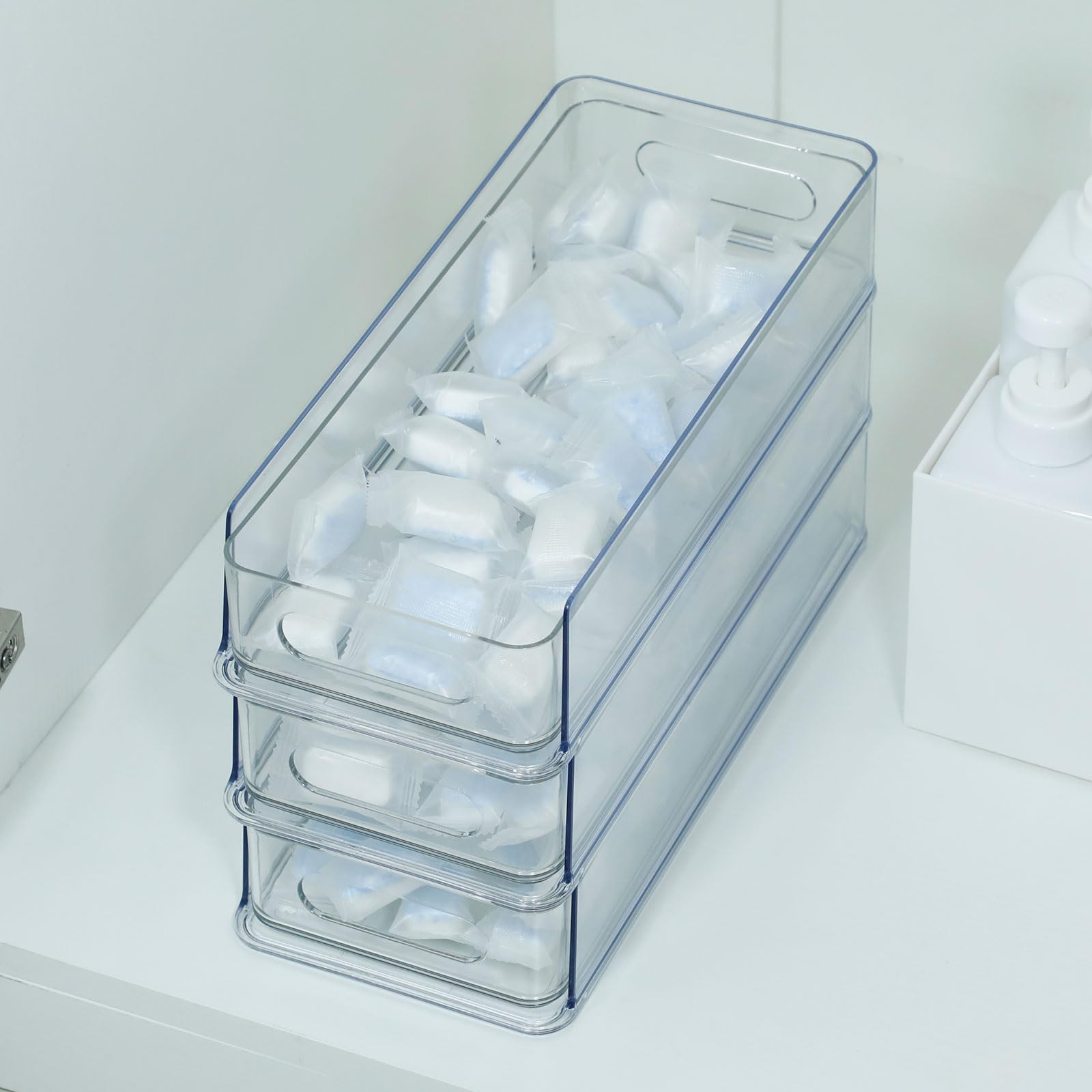 NINEWEEN 3 Tier Desk Drawer for Corner, Plastic Storage 3 Small, Clear