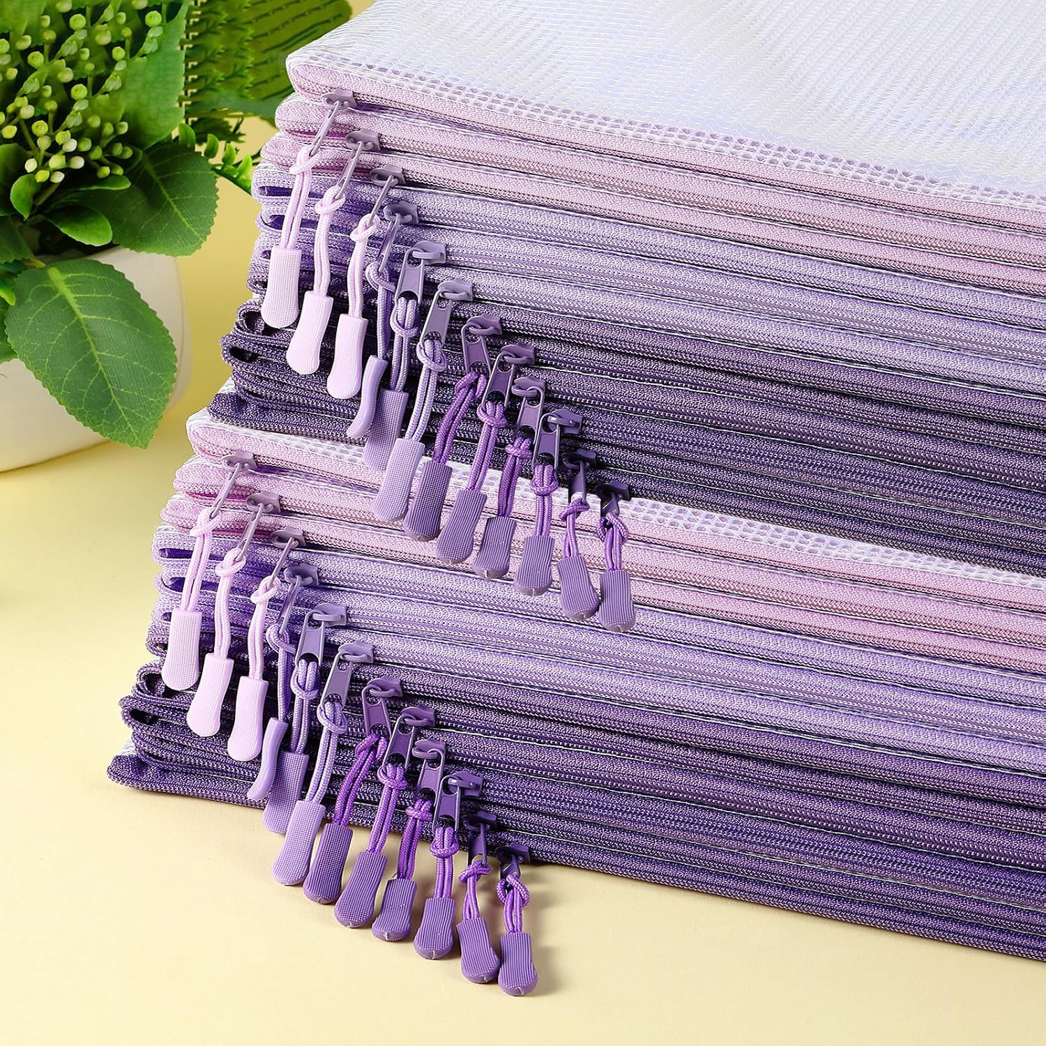 24 Pack Purple Mesh Zipper Pouch Bags, A4 Size Clear Mesh Zipper Storage Bags Bu