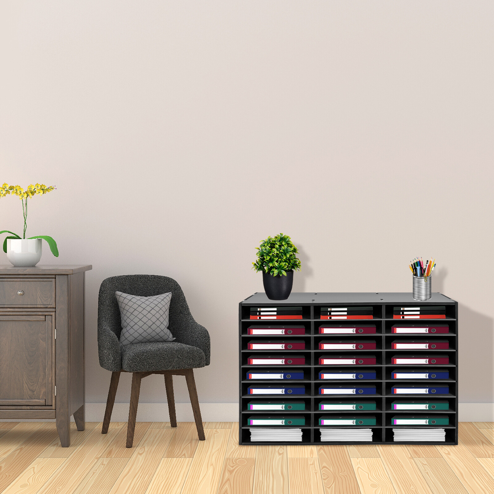 Literature Organizer, 27 Compartments, Office and Classroom Mailbox, Black