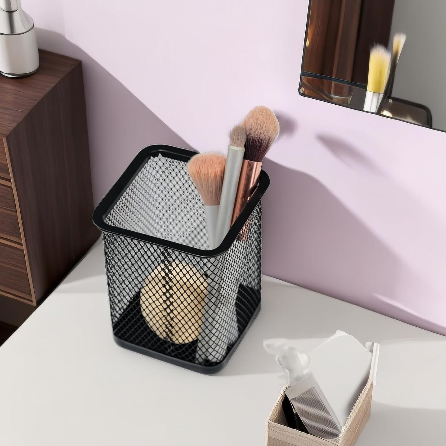 Desk Pencil Pen Holder, Wire Mesh Pen Cup Holder for Desk Organizer and Office D
