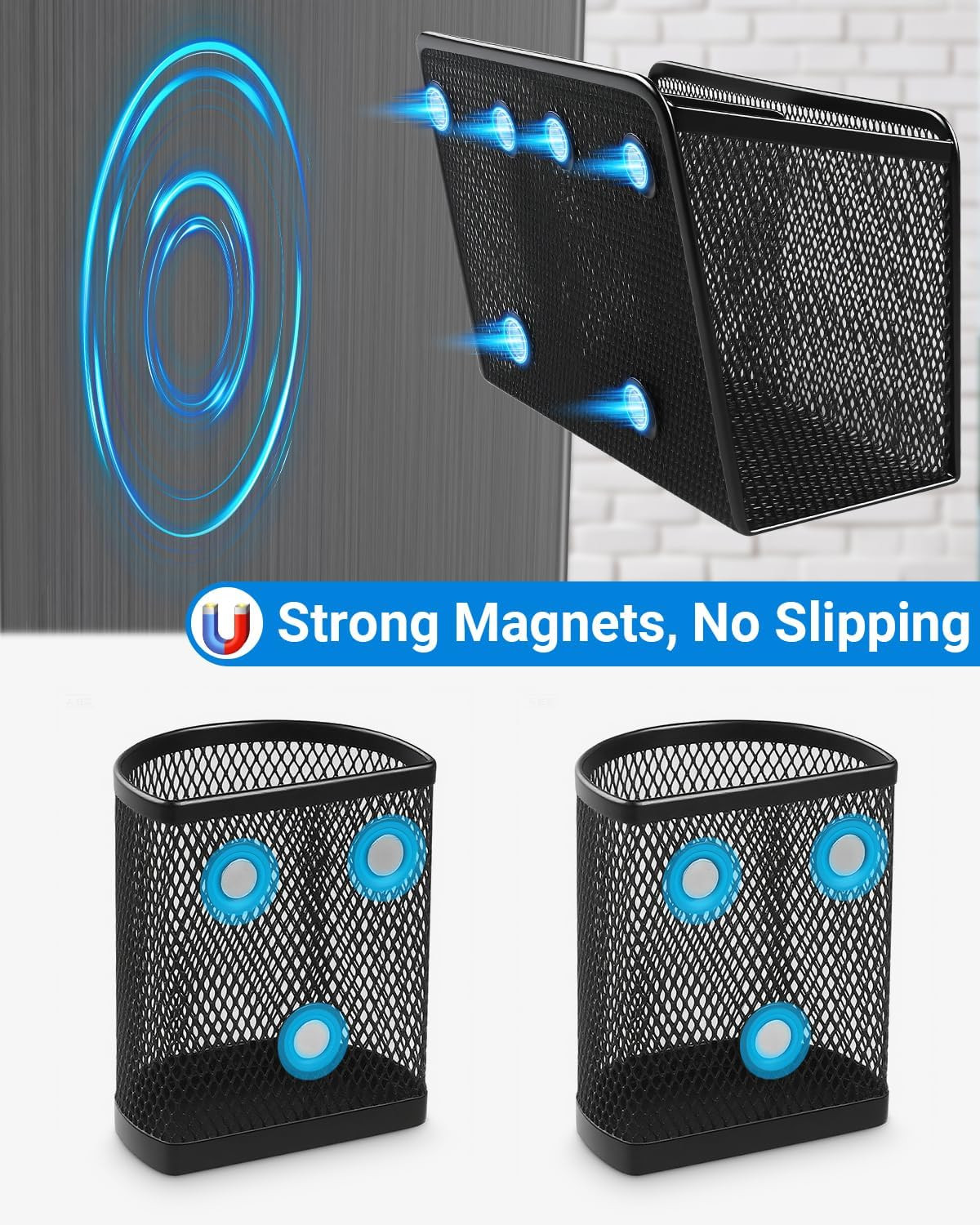 Magnetic Pen Holder, Metal Strong Magnet Pen Cup Magnetic Marker Storage Basket