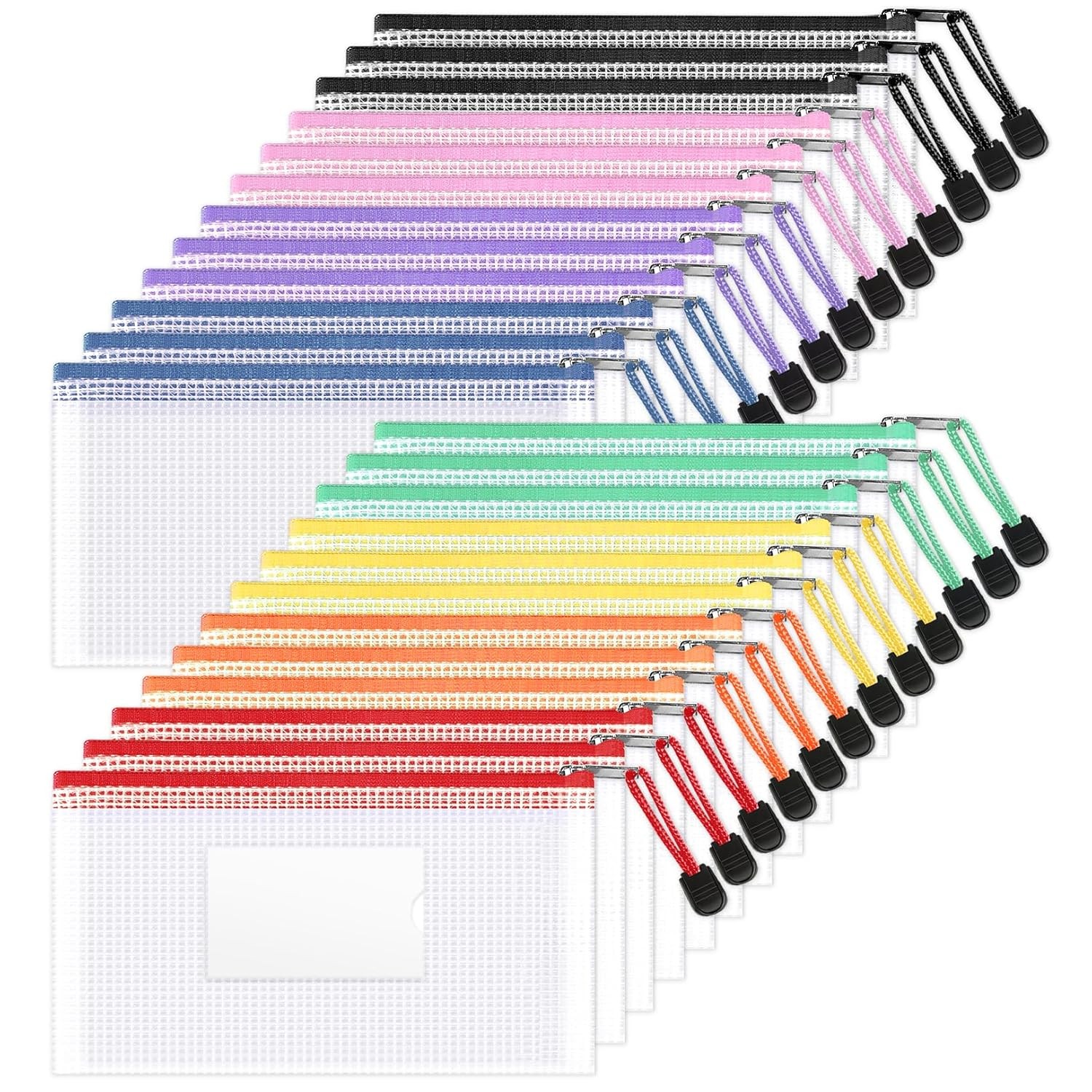 Sooez 24 Pack Mesh Zipper Pouch Bags with Label Pocket, A6 (9.1×4.7 in) Small Pe