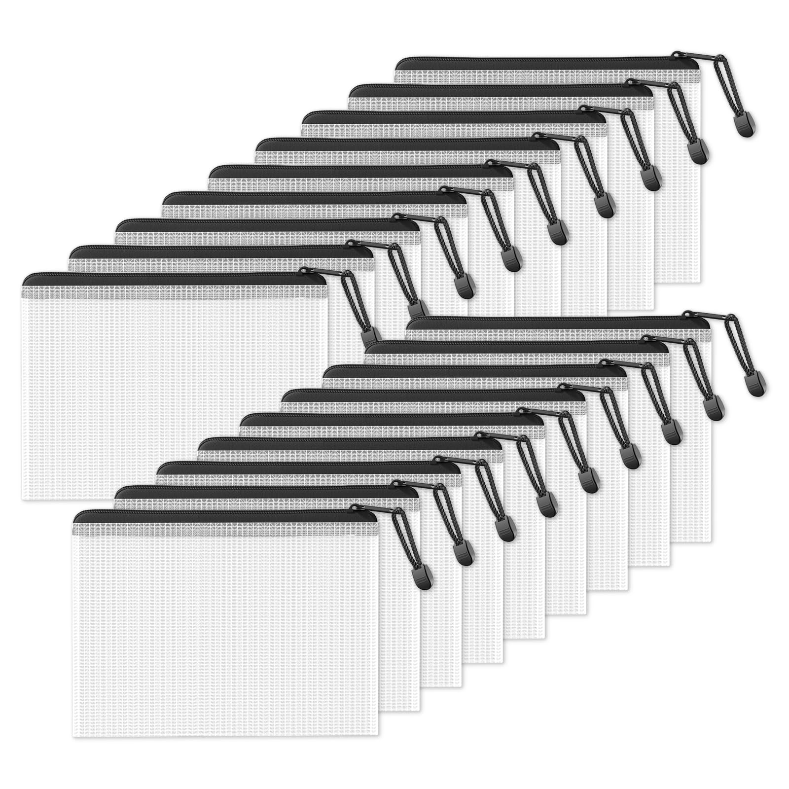 18 PCS Plastic Mesh Zipper Pouch 6.8×9.2 in Black Water Resistant Storage
