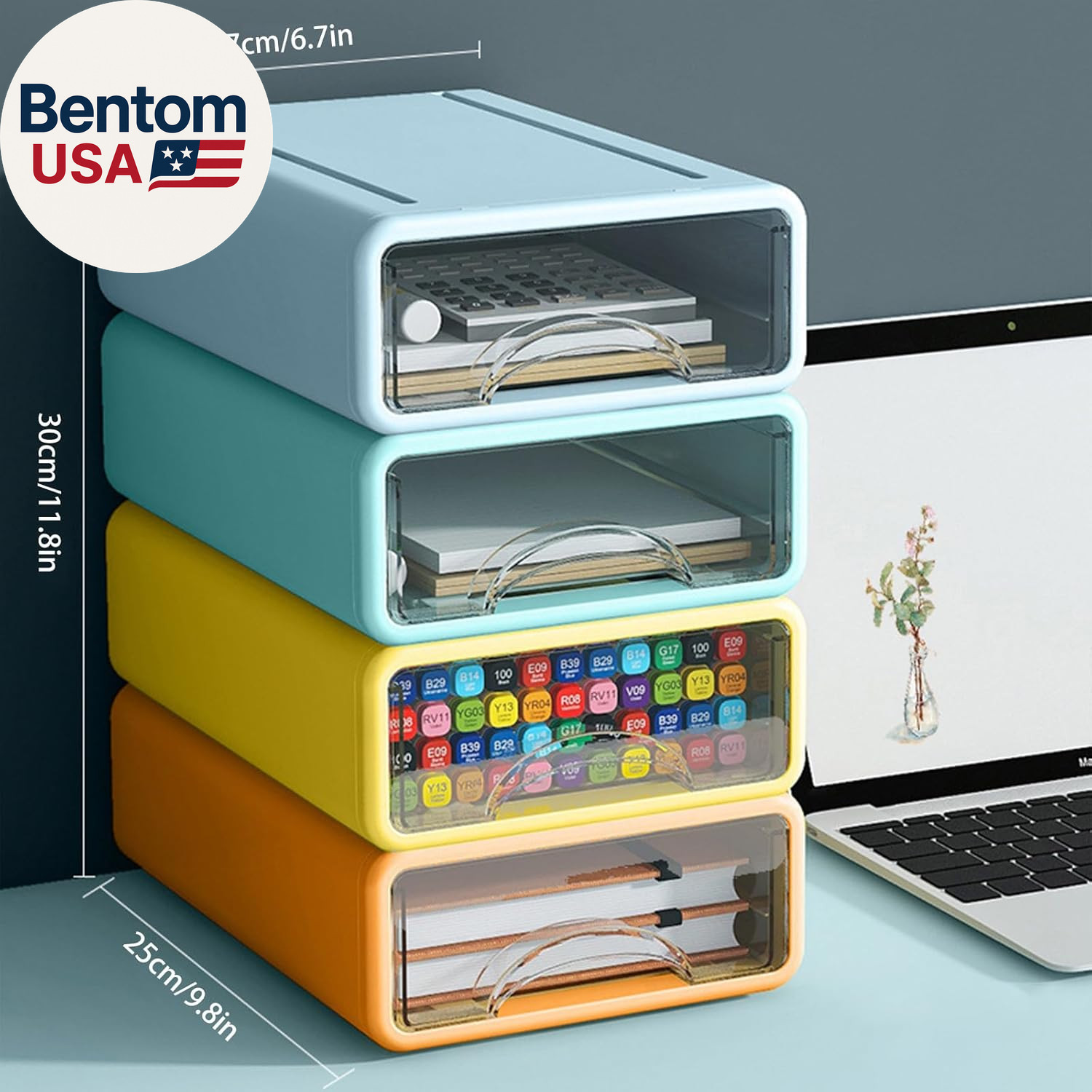 Desk Organizer with Drawers, Stackable Storage Drawers with Compartments Desktop