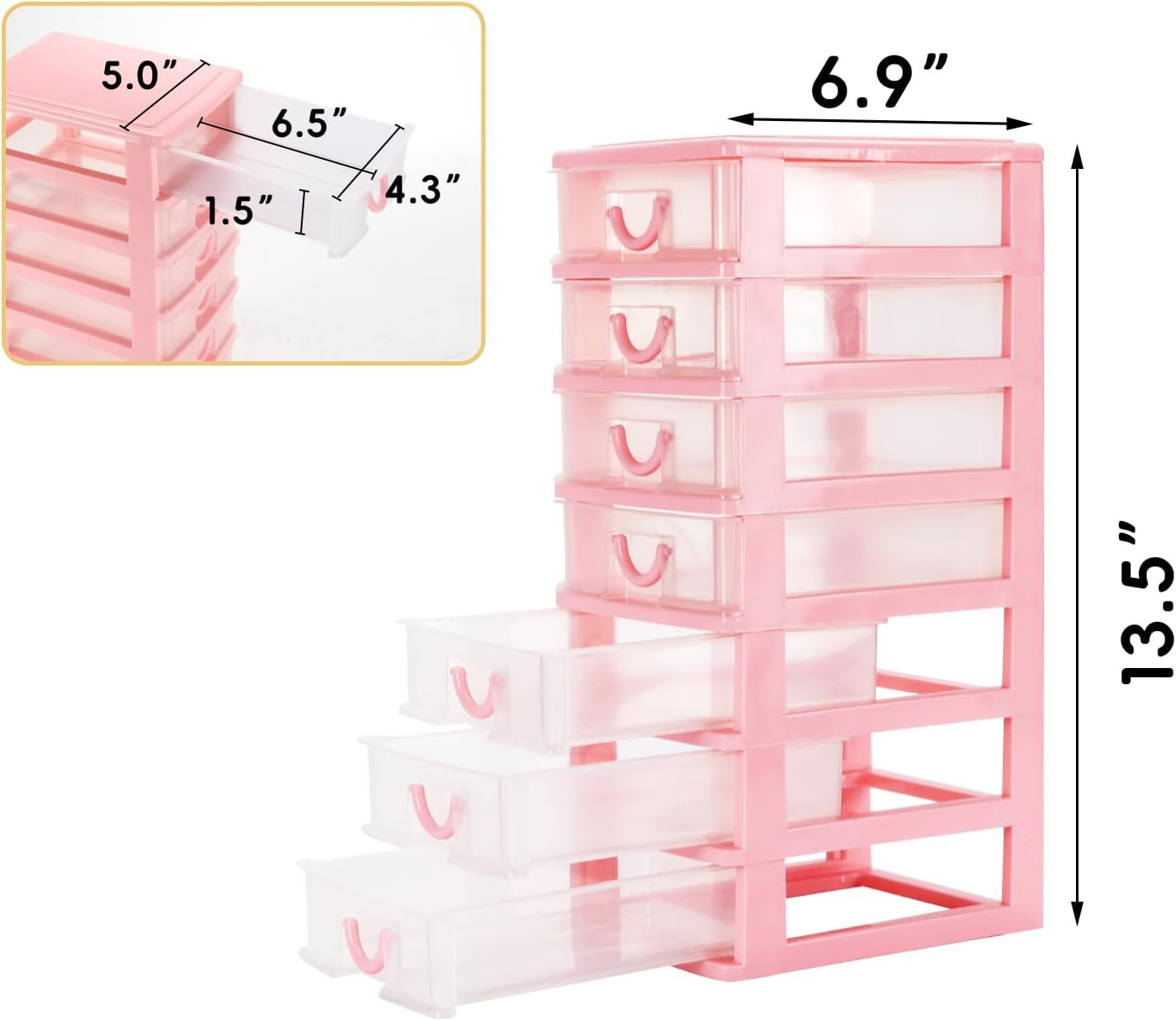 Mini Plastic Organizer with 7 Clear Drawers, 7.1″X5.1″X13.2″ Small Storage Drawe