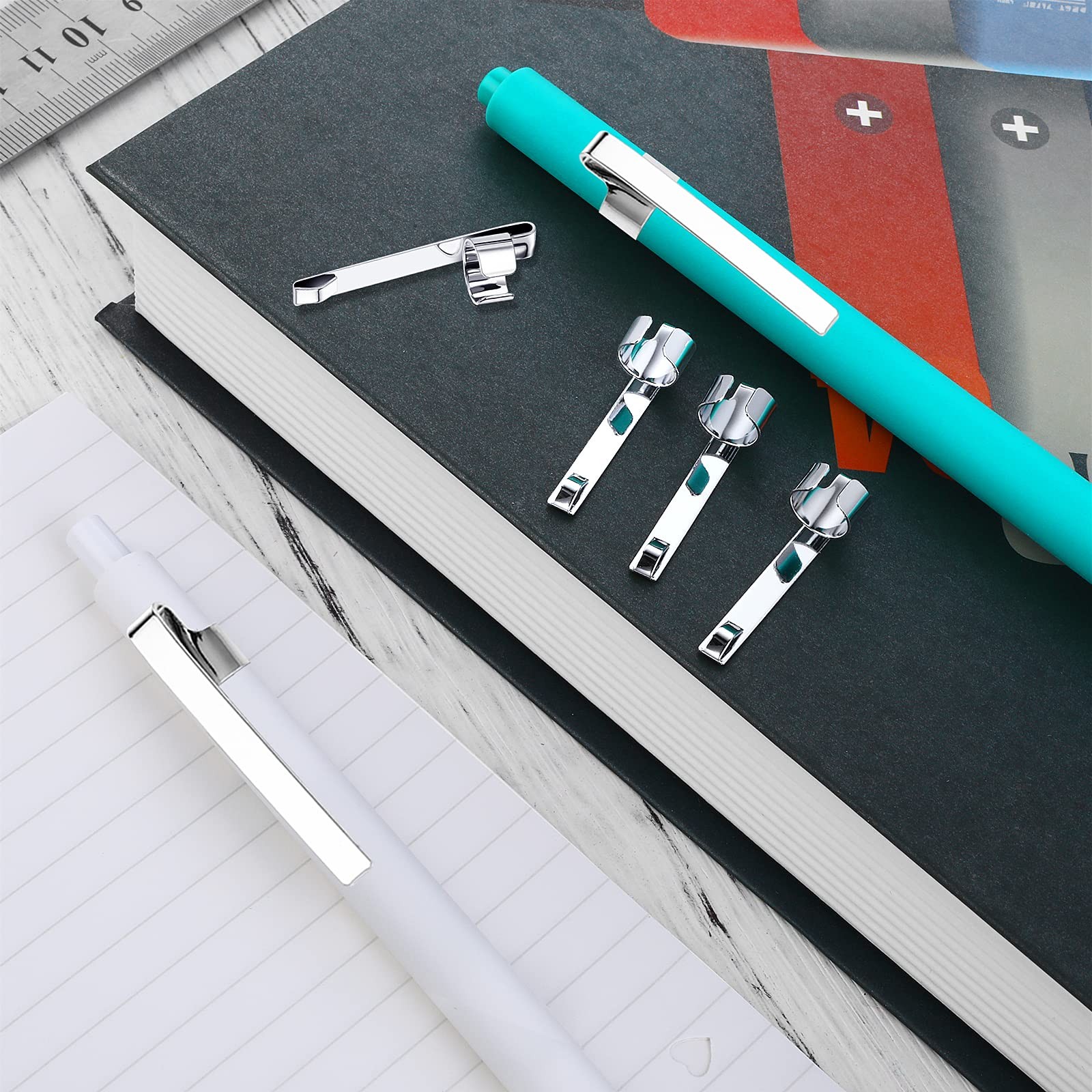 20 Pieces Metal Pen Clips Snap in Pencil Clips for Shirt Pocket, Portable Pen Ho