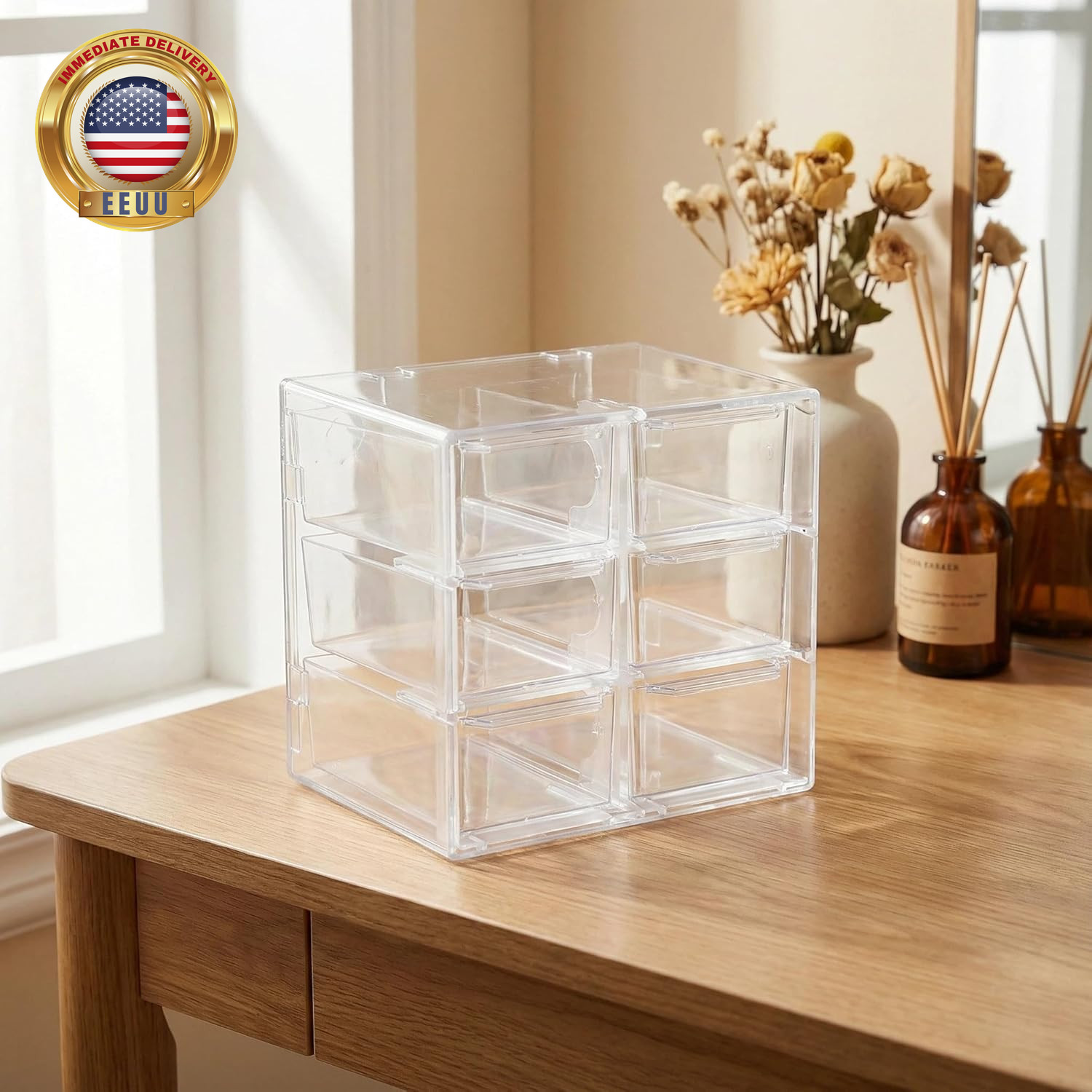Acrylic Drawer Organizer, Clear Desk Organizer with Drawer, Plastic Stackable St