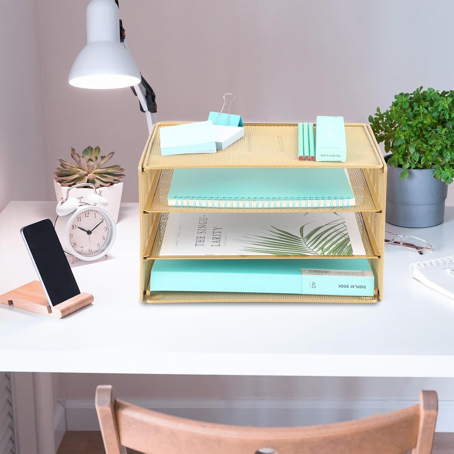 Elegant Gold 3 Tier Mesh Desk Organizer for Effortless Document Management