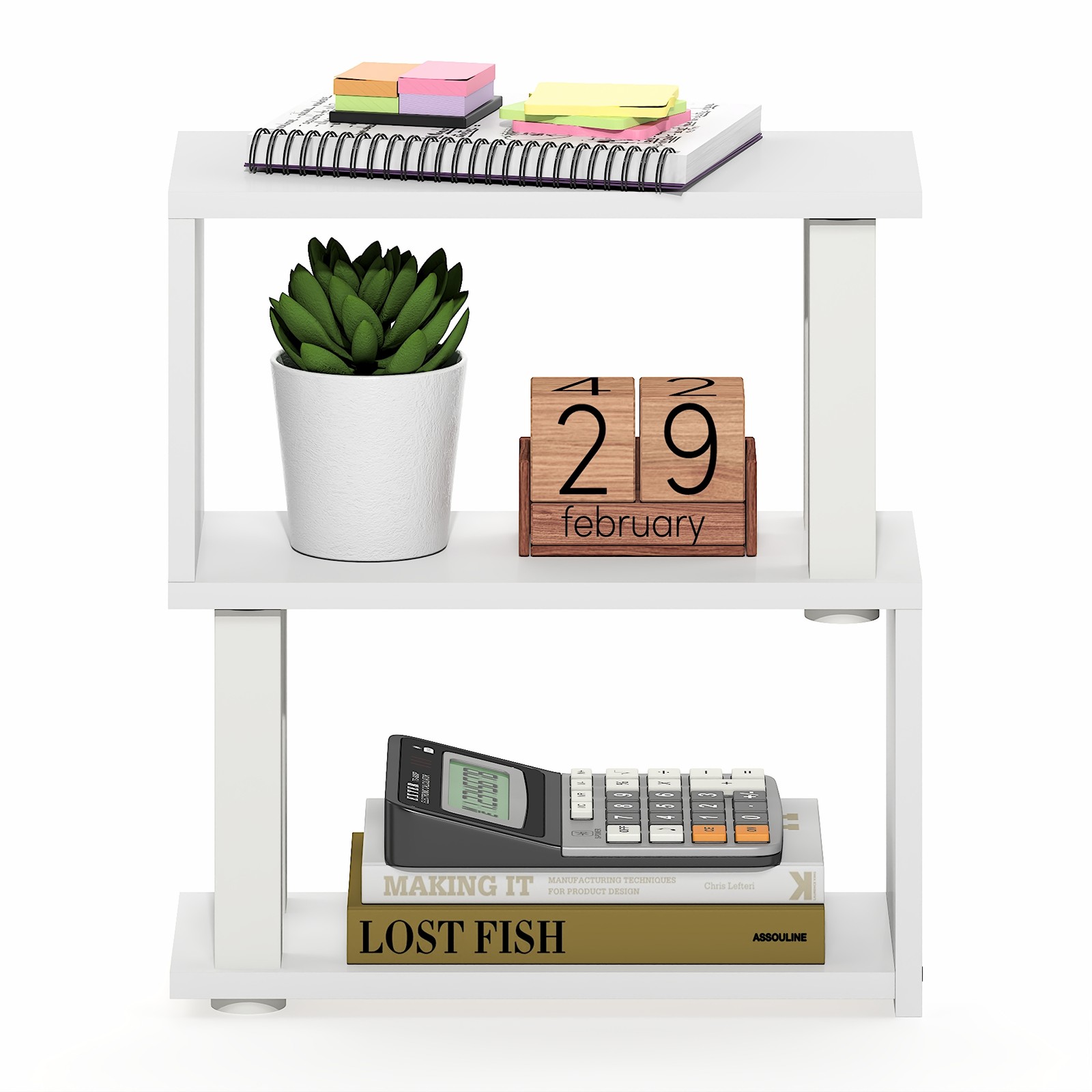 Furinno TURN-N-TUBE 3-Tier Desk Organizers and Accessories. Corner Shelf. White