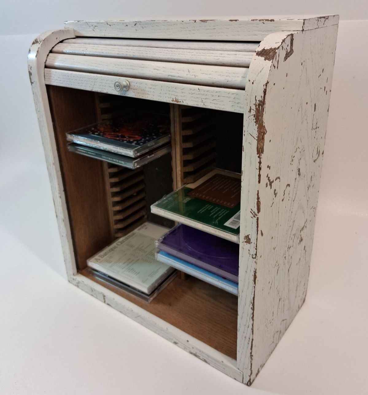 Wood Roll Top 36 CD Storage Box Desk Storage tower Organizer Solid wood Oak