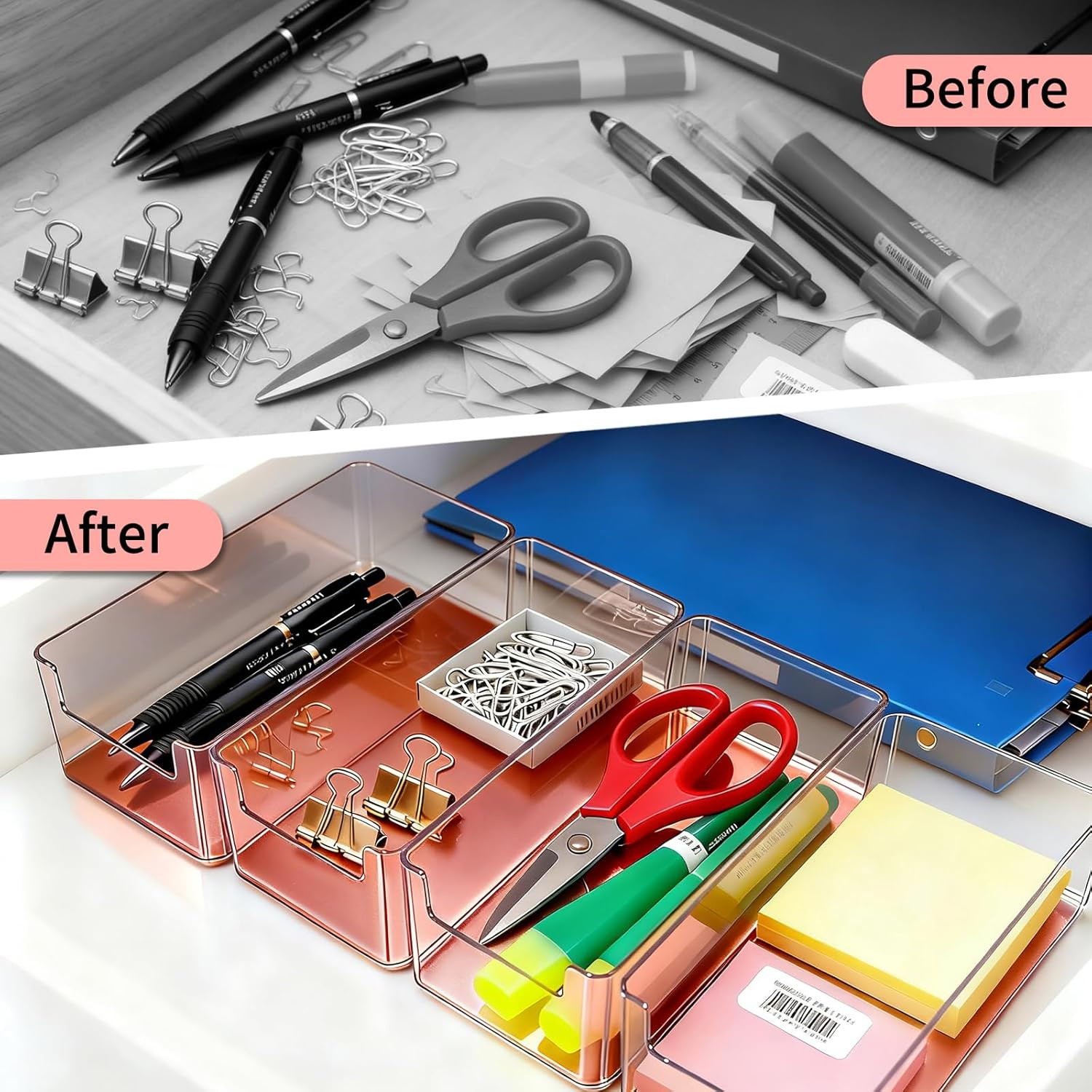 3Pcs Plastic Drawer Organizer, 3 Sizes Desk Drawer Divider Organizers and Contai