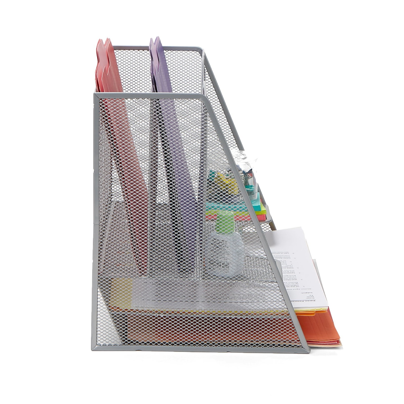 Metal Mesh Desktop File Organizer 3 Tier Paper Tray 5 Compartment Mail Silver