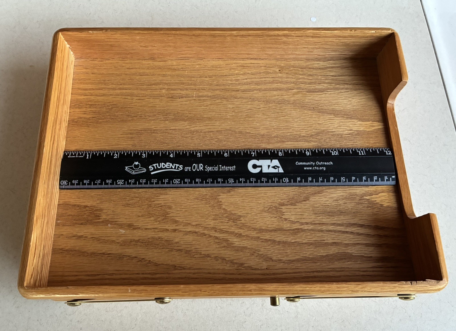 VTG 2 Tier Wood Brass Desk Document Organizer Letter Tray In/Out Box Dovetails