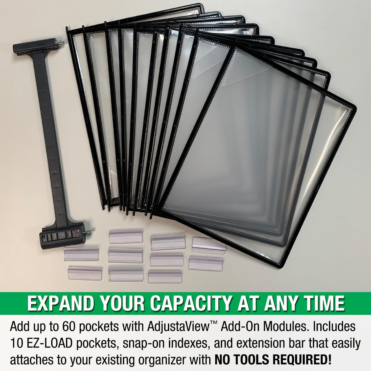 Adjustaview 20-Pocket Desk Reference Organizer with Easy-Load Pockets and Compac