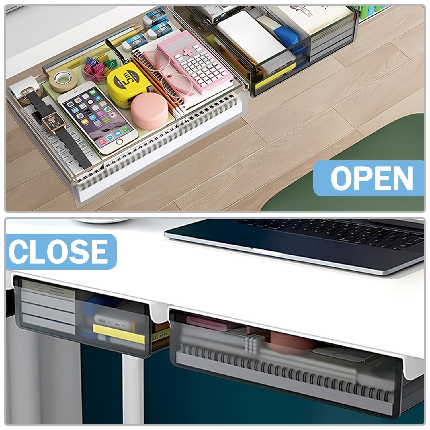 Large Under Desk Table Drawer Storage Organizer A4 Hidden SelfAdhesive Tray