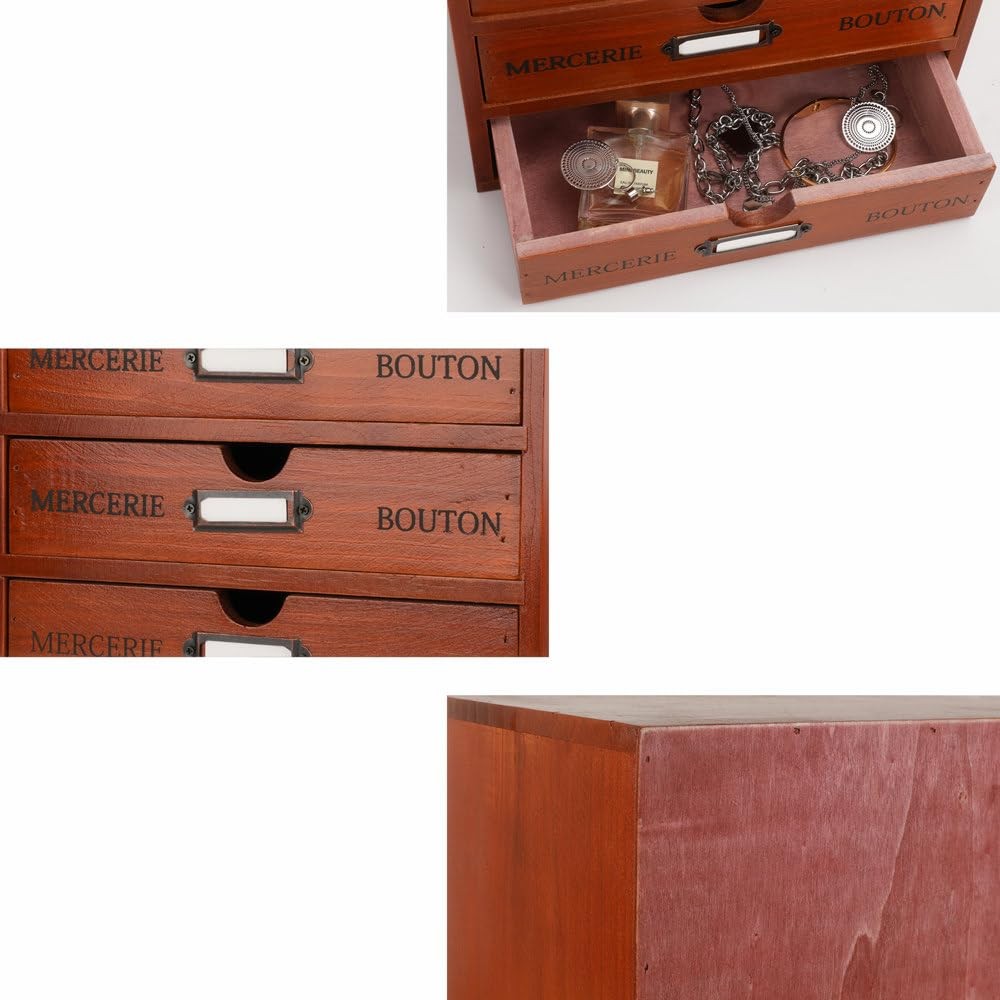 Wooden Storage Box Rustic Desktop Organizer with 2 Drawers Office Desk Accessori