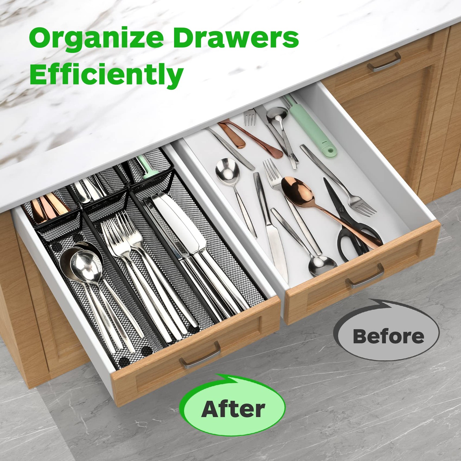Smgmg Silverware Drawer Organizer, 9.6 * 3 * 2 Inches, Black