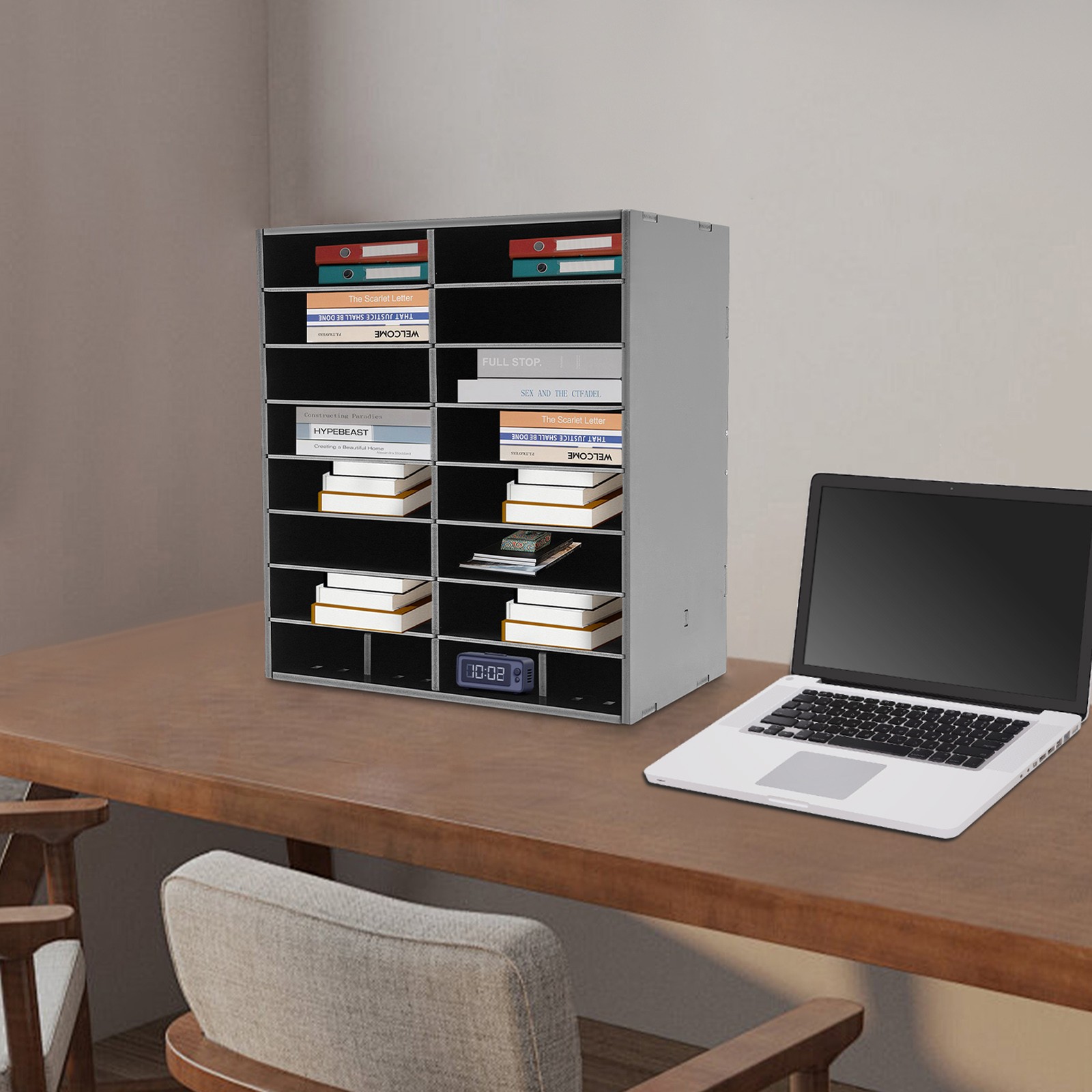 16-Slot Freestanding File Storage Holder Black PVC 50.5 × 30 × 56.7cm