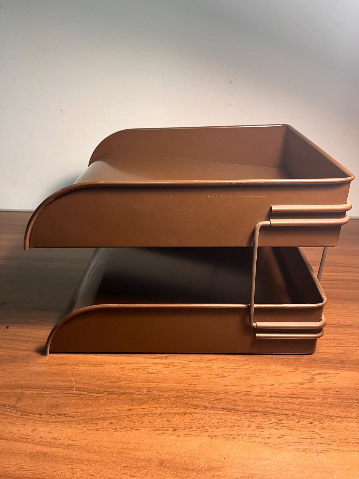 Vintage Globe-Wernicke 2 Tier Metal Paper Tray File Organizer Brown MCM