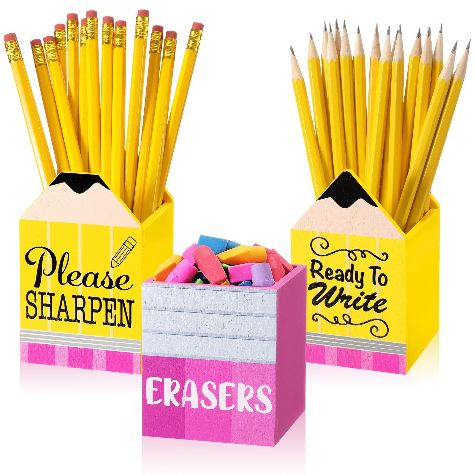 Gilprop 3 Pcs Sharp and Dull Pencil Holder for Classroom Eraser Buckets Woode…