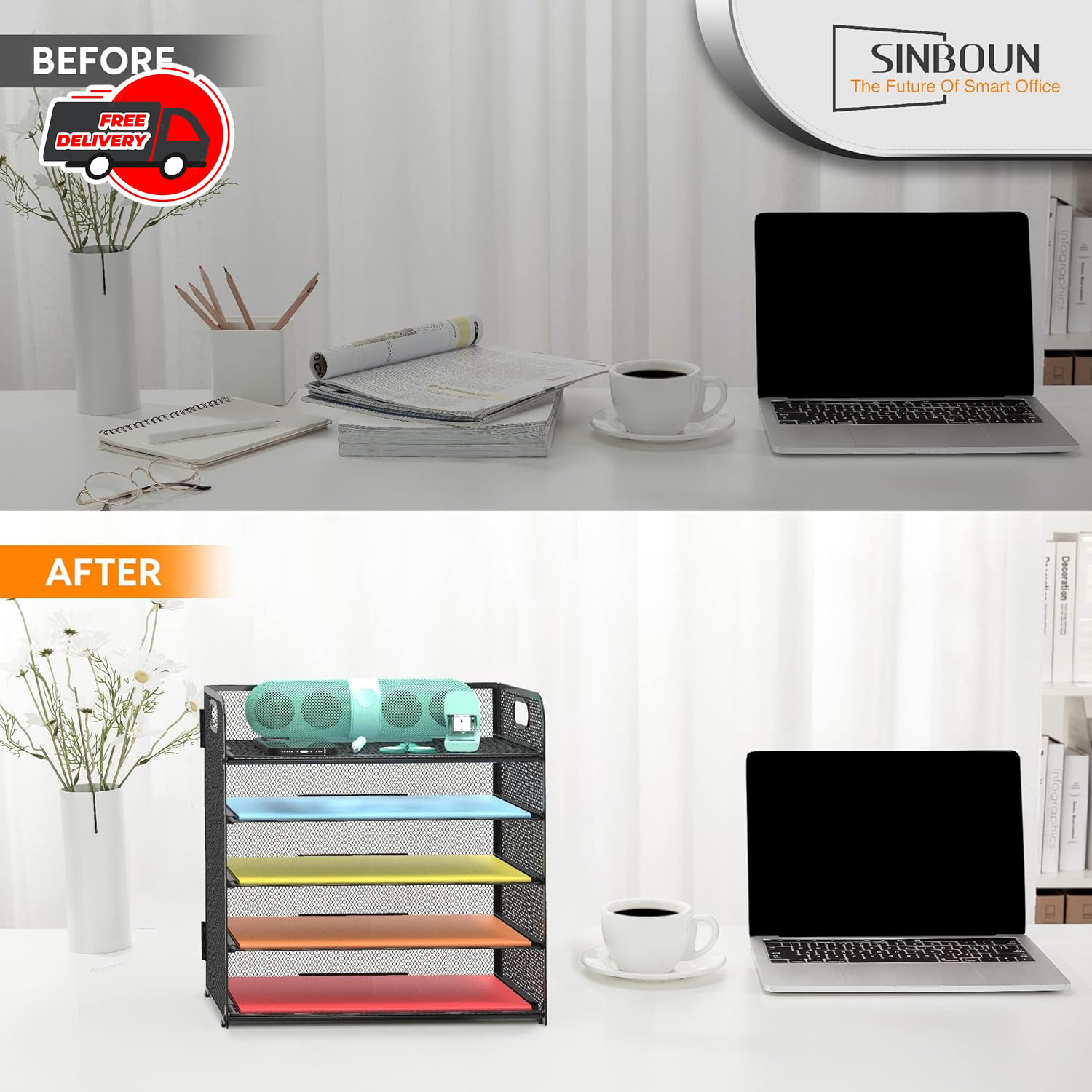 Letter Tray Paper Organizer 5-Tier Desk Organizer File Organizer Paper Holder wi