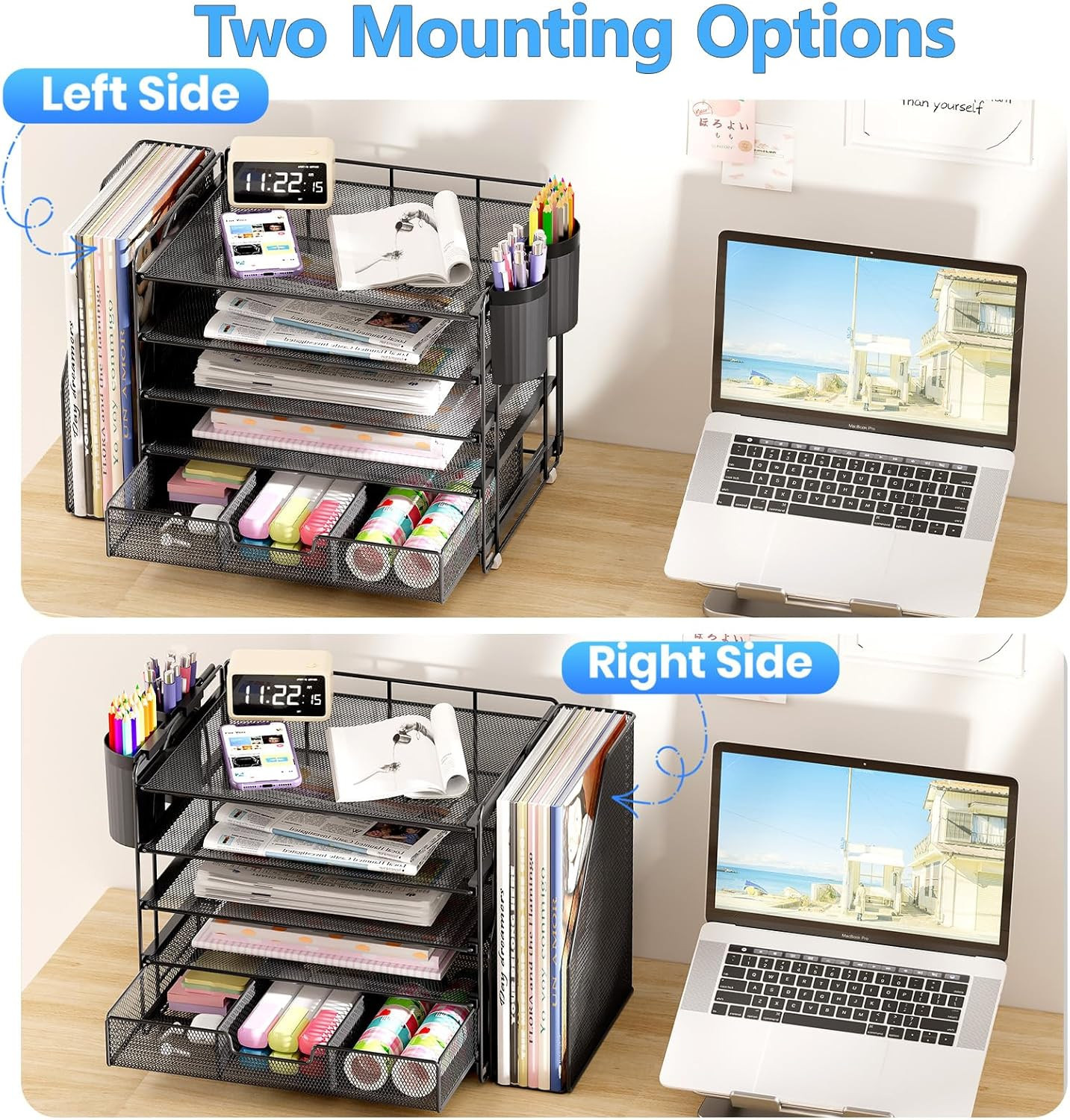 Desk Organizer, 5-Tier Paper File Organizer with Drawer & Pen Holder, Office Des