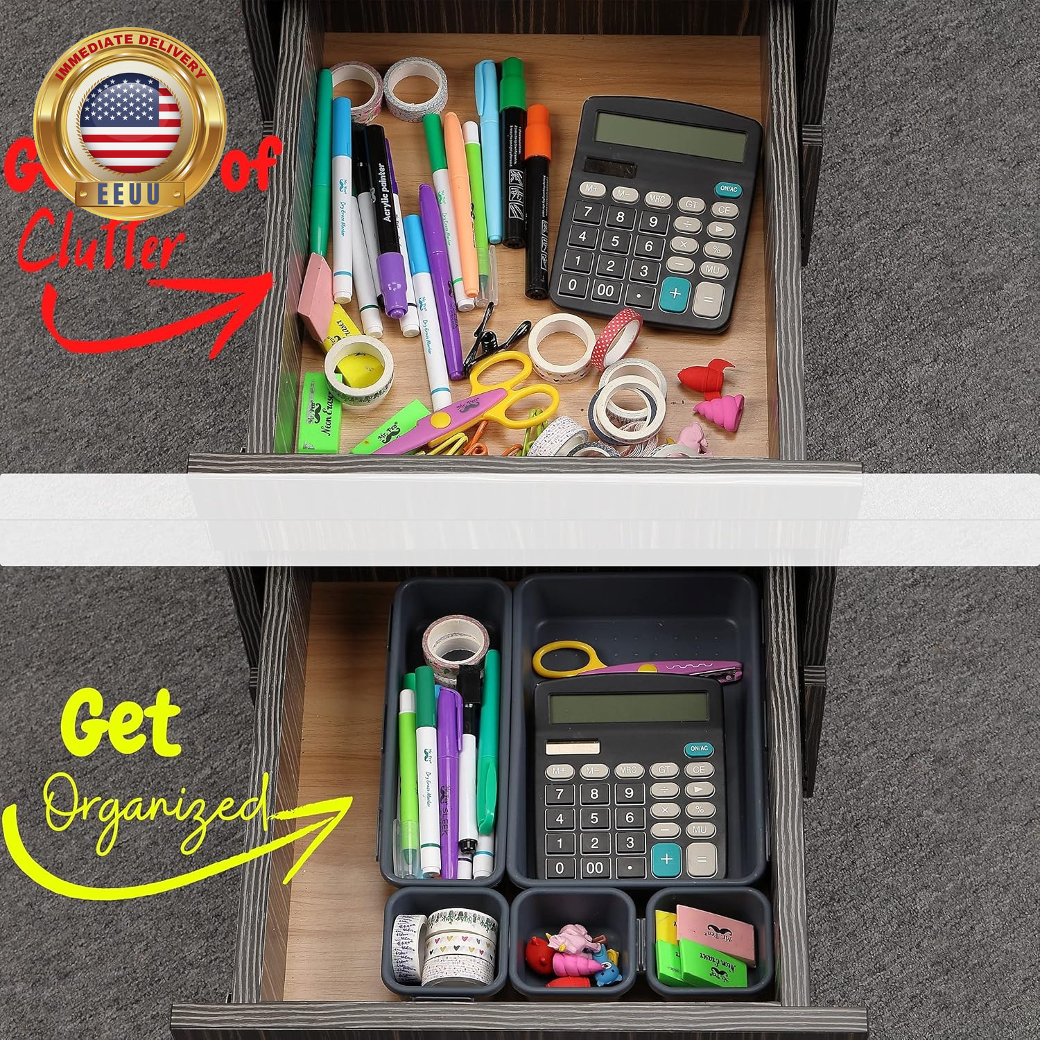 – Interlocking Desk Drawer Organizer, 8 Pcs, Drawer Organizer, Kitchen Drawer Or
