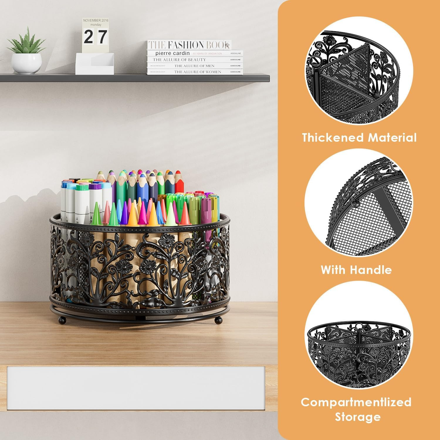 Pencil Holder for Desk – Cute Rotating Pen Organizer Caddy Desktop Storage Stati