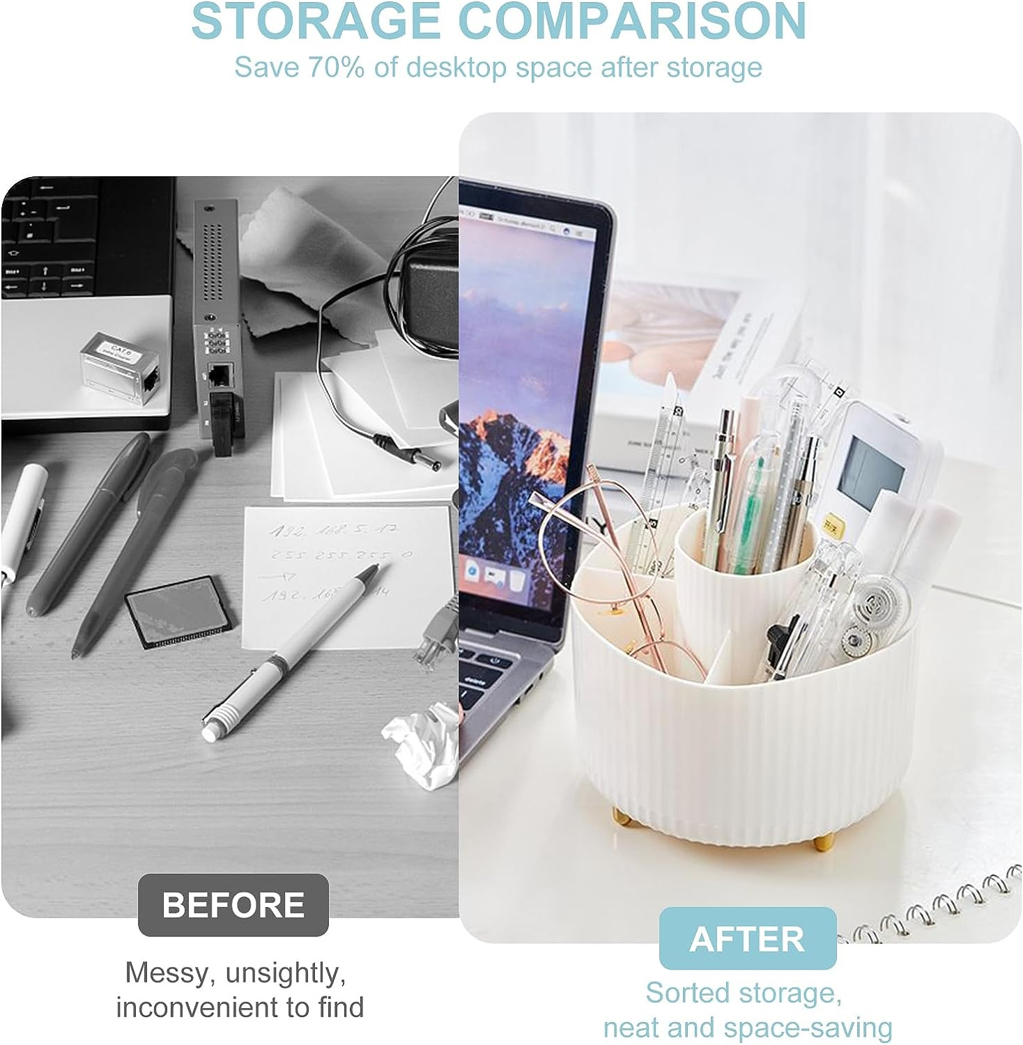 Pencil Holder for Desk,5 Slots 360°Degree Rotating Desk Organizers and Accessori