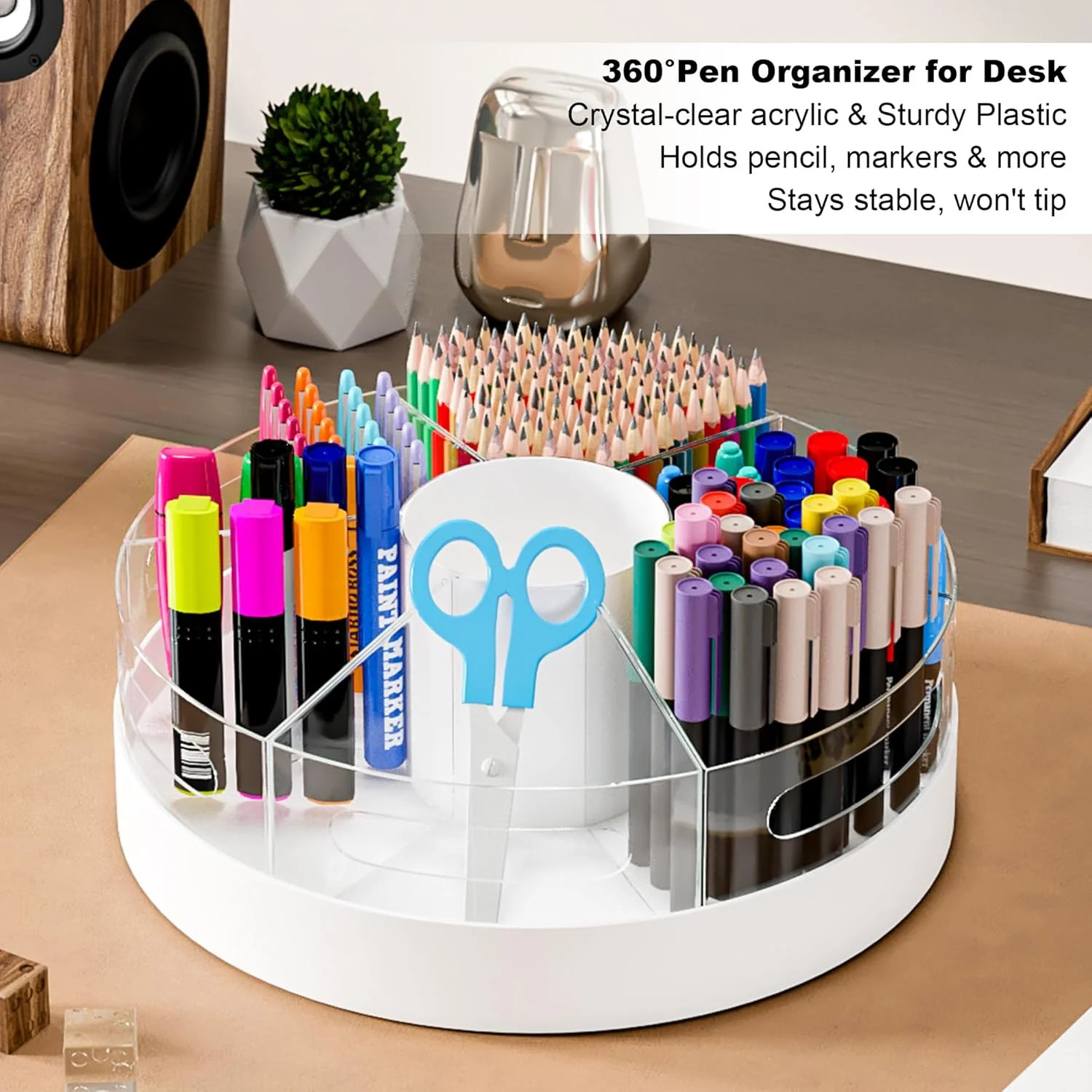 CraftGenes Rotating Pencil Organizer for Desk, 360 Smooth Spinning Marker Organi