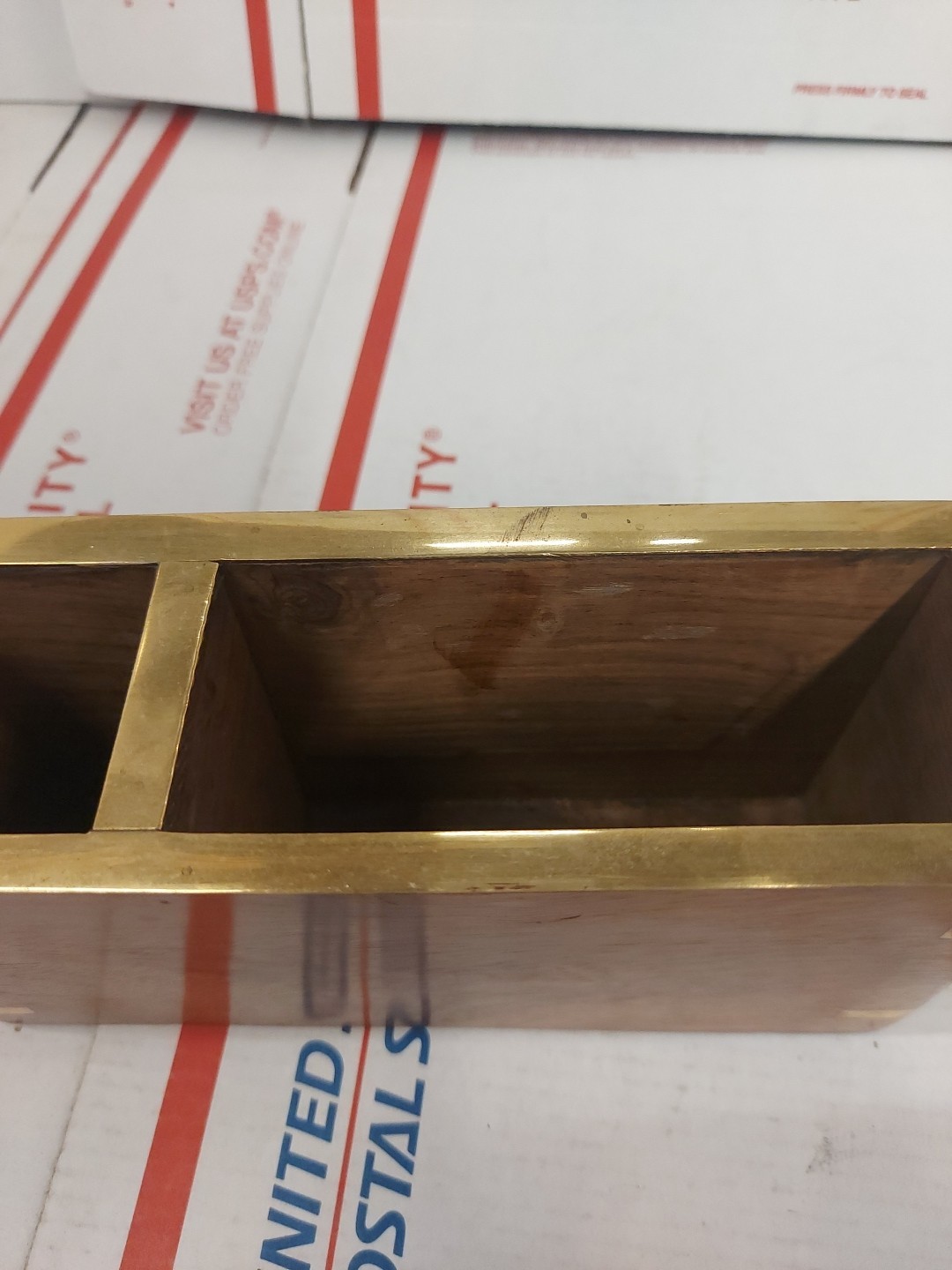 Wooden Pencil Holder Desk Rustic Office Decor Caddys Retro Organizer Wood Brass