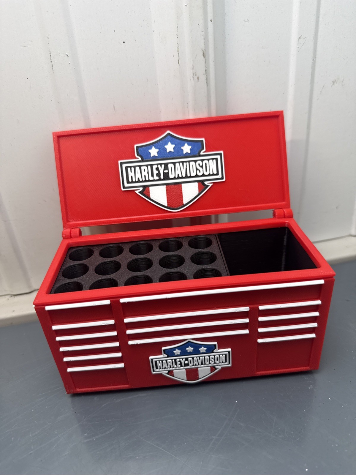 Harley Davidson Tool Box Pen Holder Garage Desk Organizer Man Cave Decor Gift