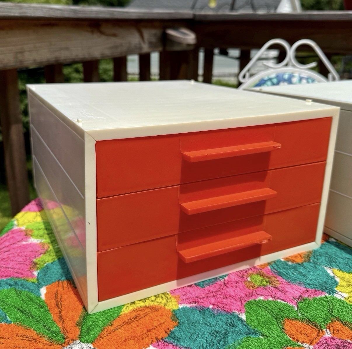 Vintage 70s Large Orange & White Space Age Plastic Desk Organizer ONE ONLY!