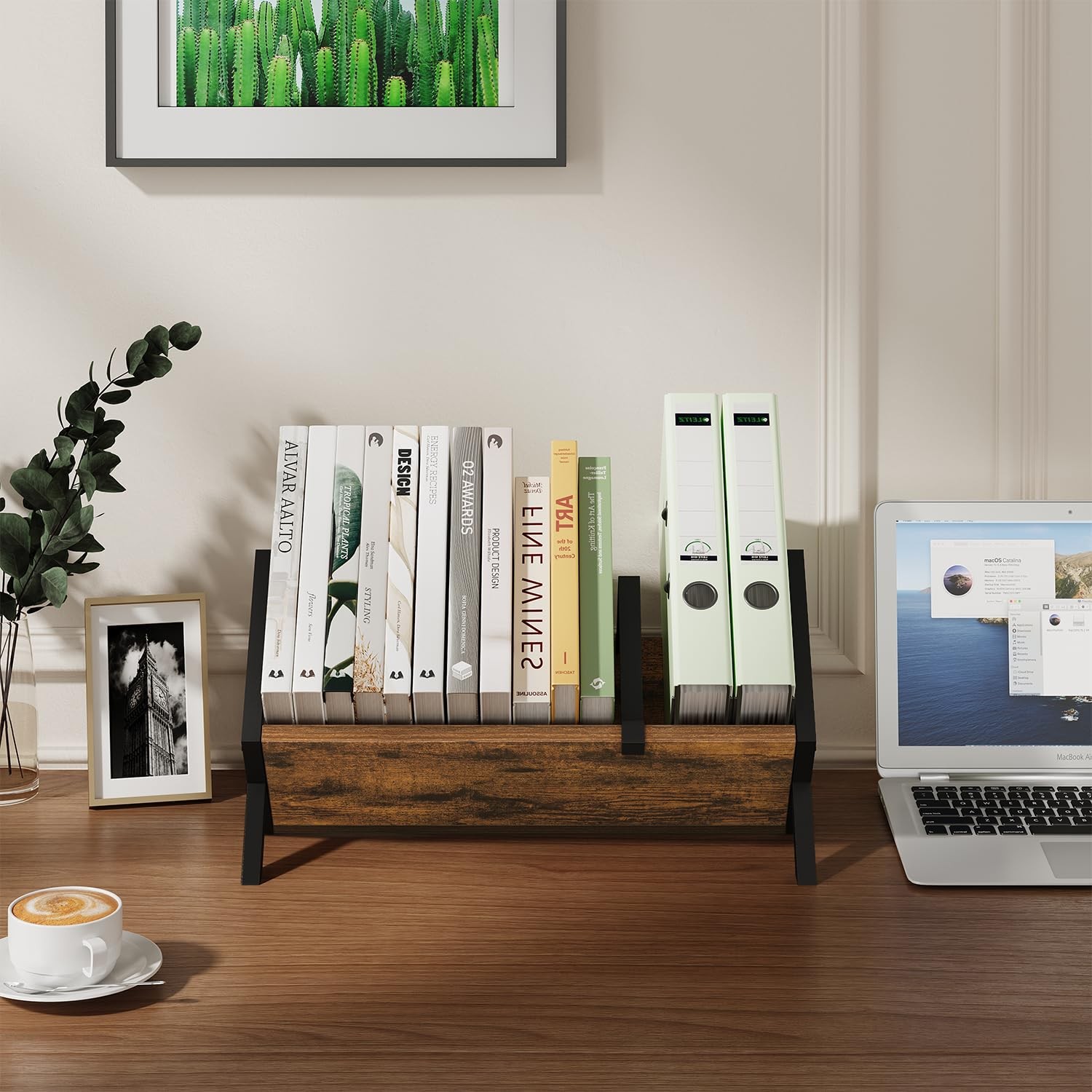 YINMIT Wood Desktop Bookshelf, Retro Tabletop Desk Large,