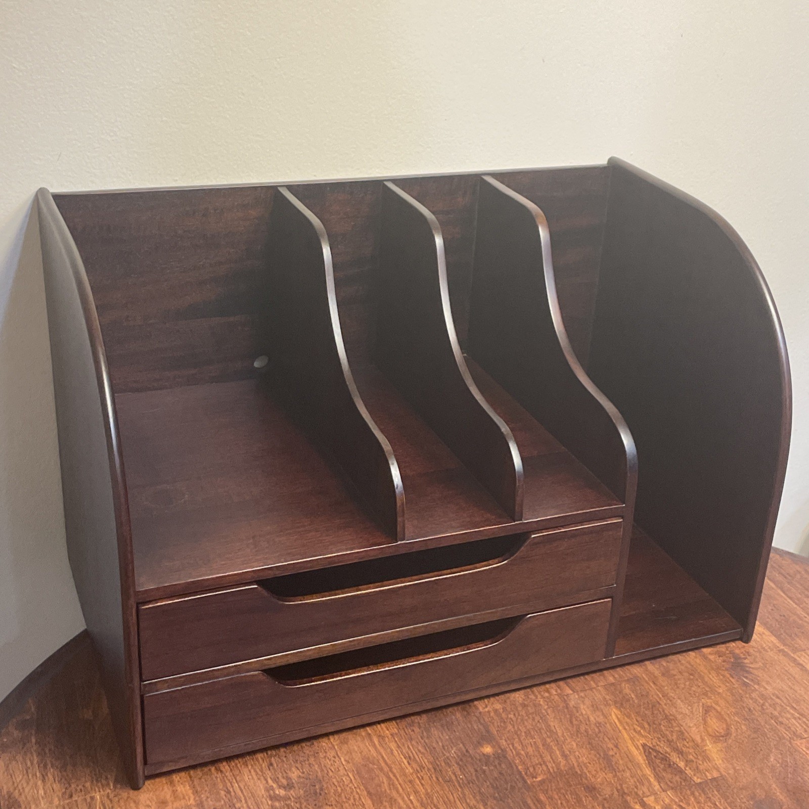 Vintage Danish Modern Style Mahogany Wood Desk Organizer Mail Sorter Selamat HTF