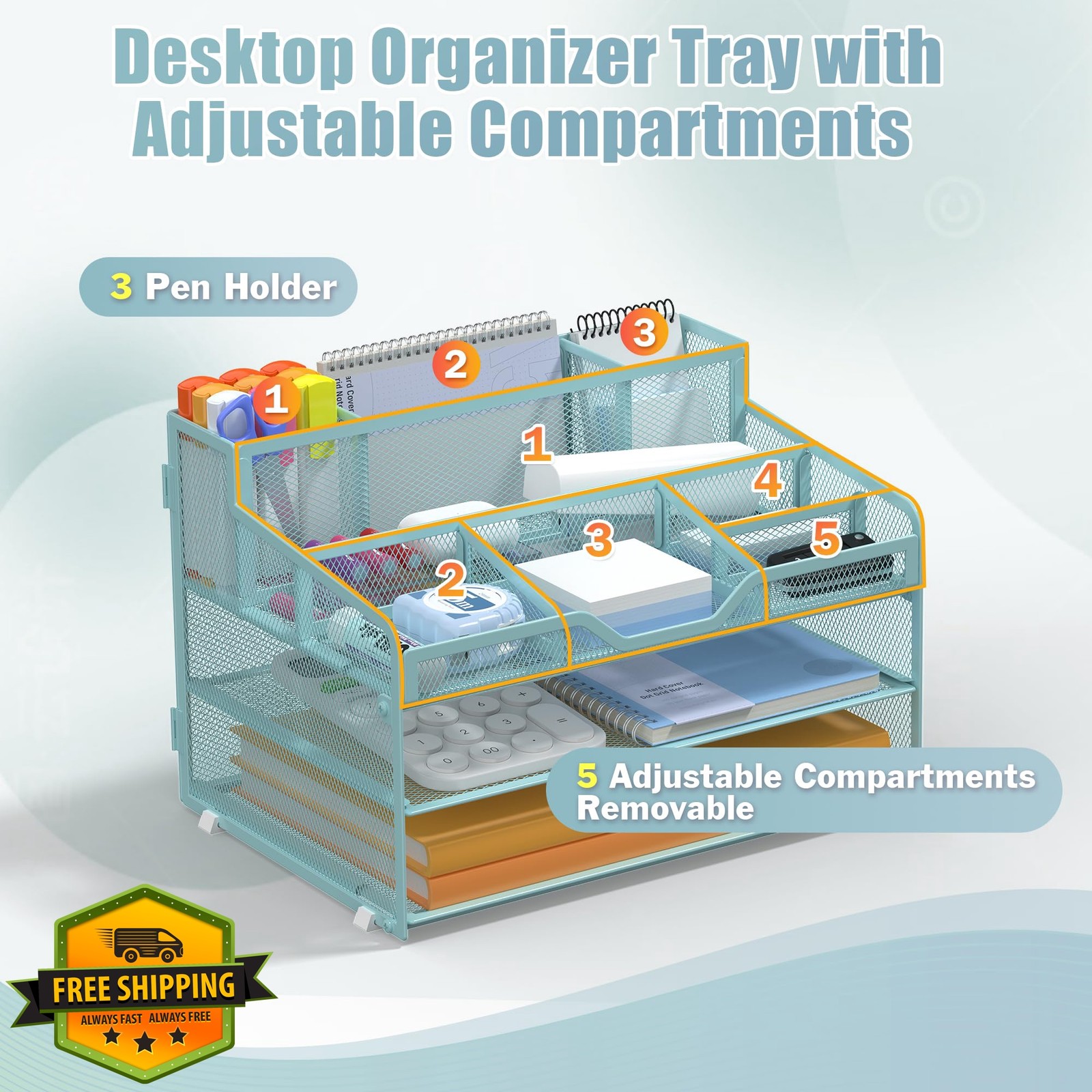 Docnest 3 Tier Mesh Desk Organizer for Paper Office Supplies – Multi-Function…