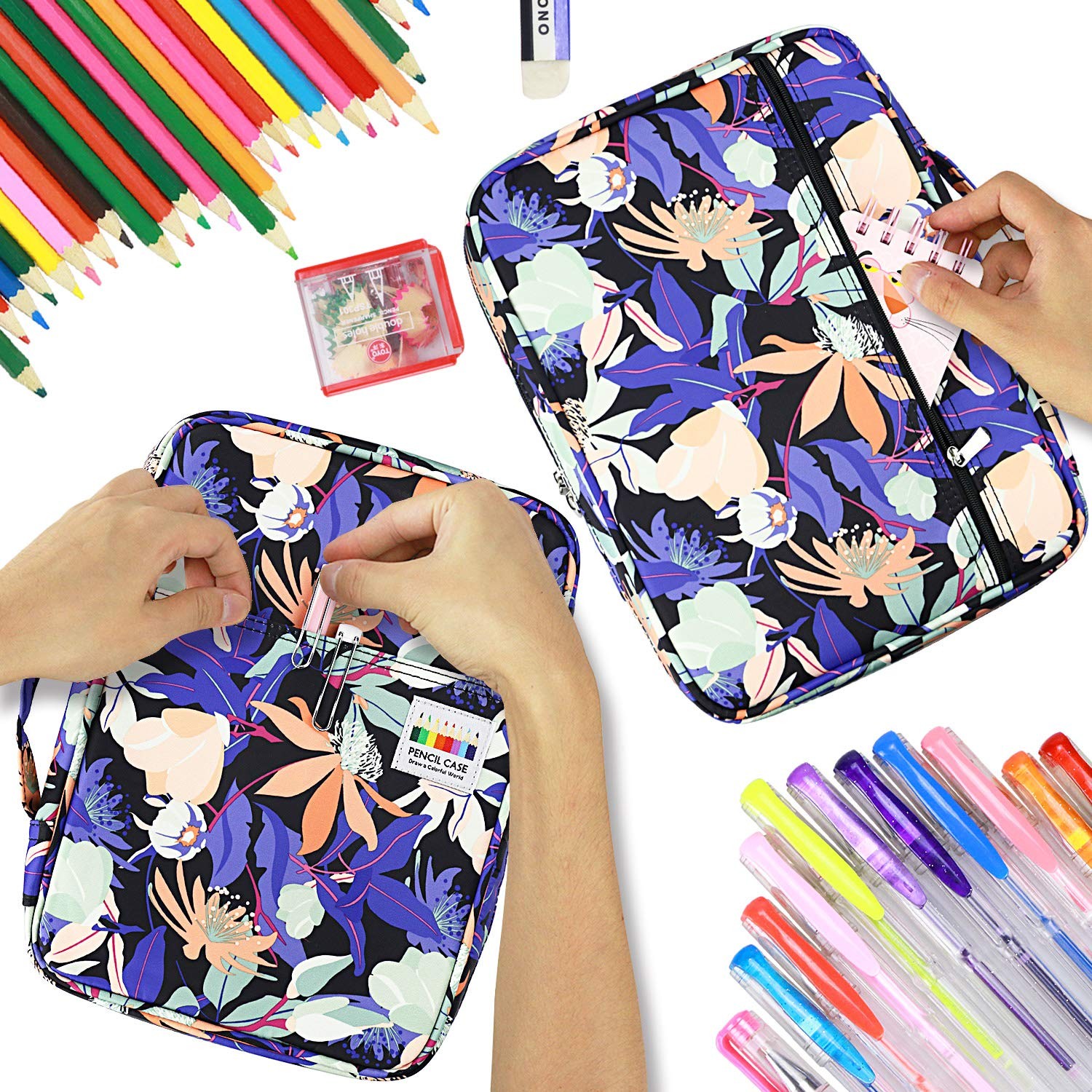 Colored Pencil Case 220 Slots Pen Case Organizer With Handy Wrap & Zipper, Mu…