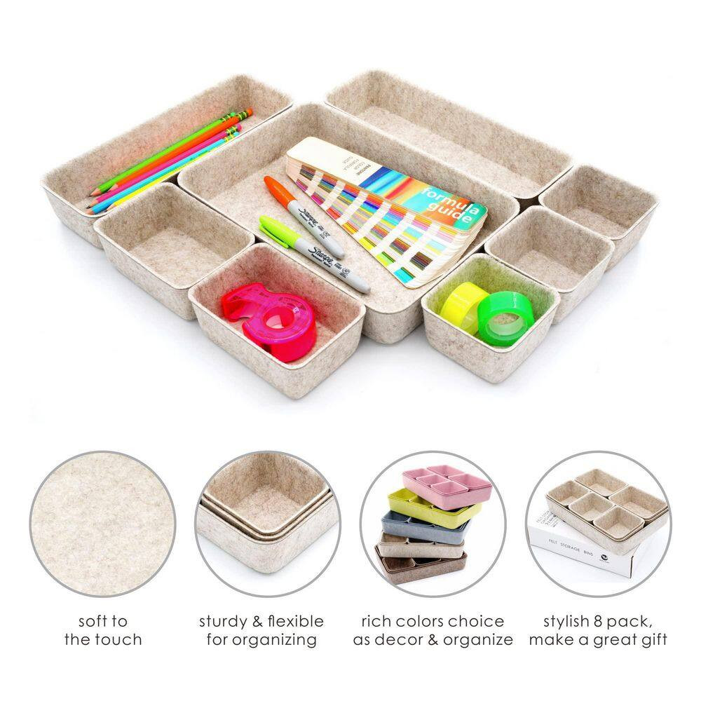 Oatmeal 10.6 In. X 7.5 In. Recycled Felt Scandin.Avian Style Desk Drawer Organiz