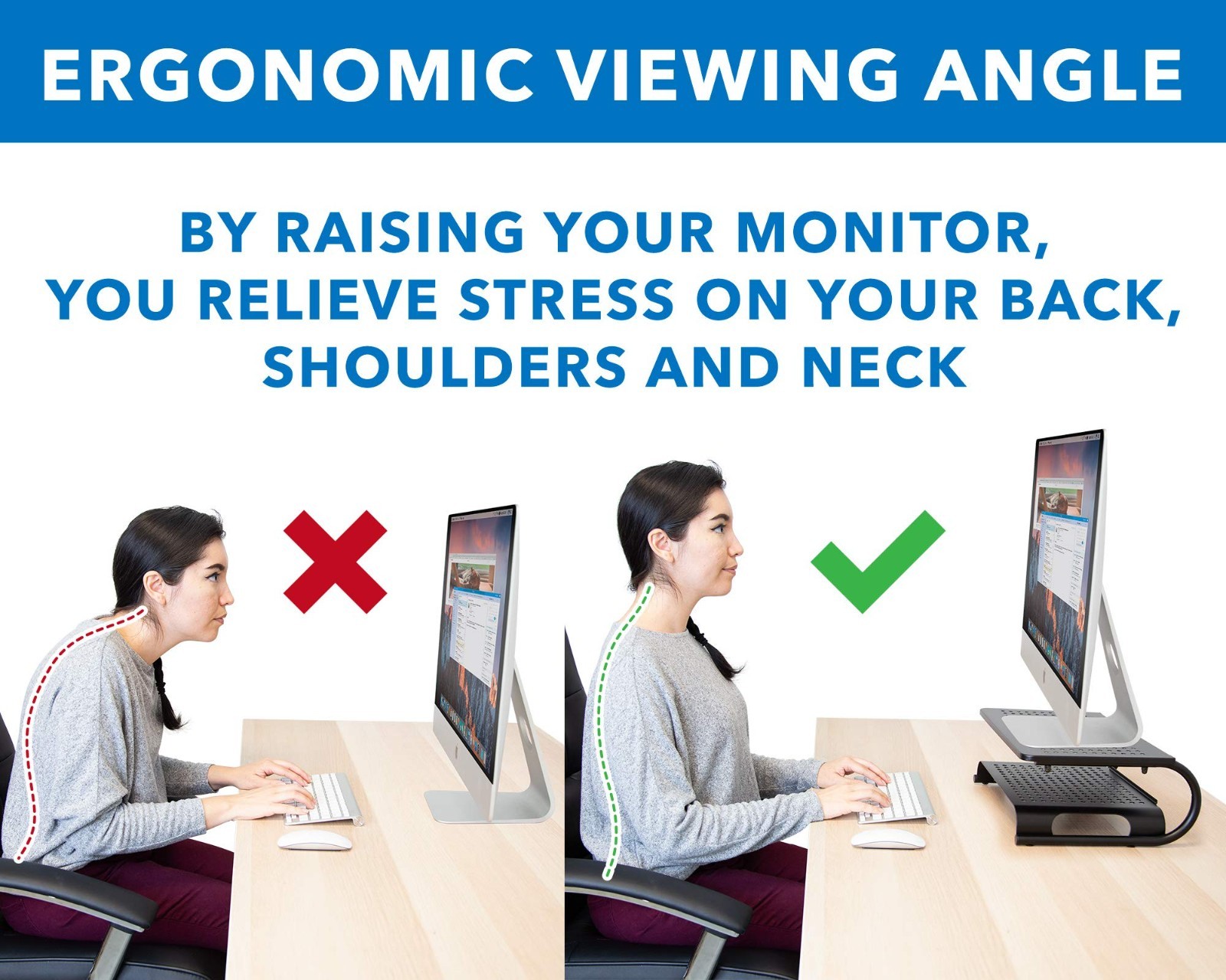 2 Tier Desk Organizer Riser | Computer Monitor Stand with Keyboard Storage Shelf