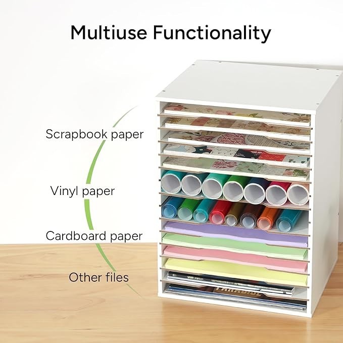 15 Slot Paper Organizer Storage, Wood Adjustable Shelves Paper Storage Shelf wit