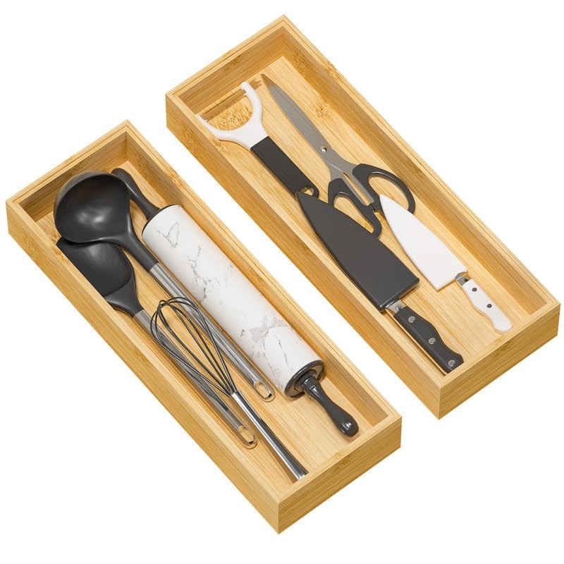 Greatseas Kitchen Drawer Organizer Tray, Stackable 17 x 6 x 2.5 Inch, Bamboo